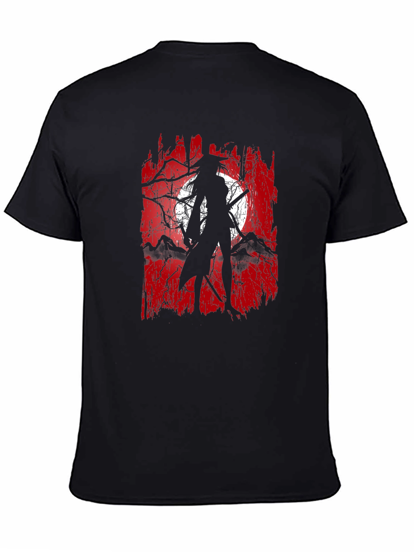 Samurai Moon Graphic Tee - Black Cotton