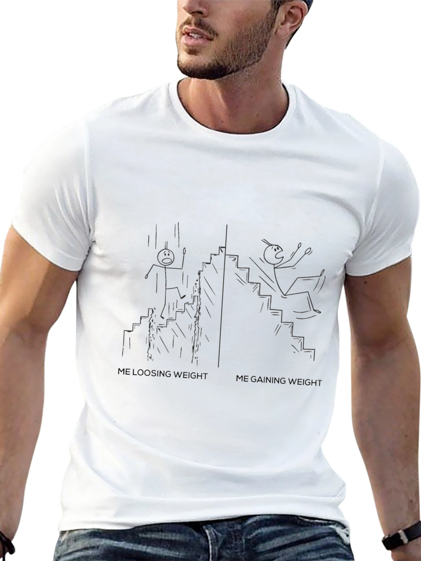 Funny Weight Loss/Gain Graphic Tee - Unisex Black T-Shirt