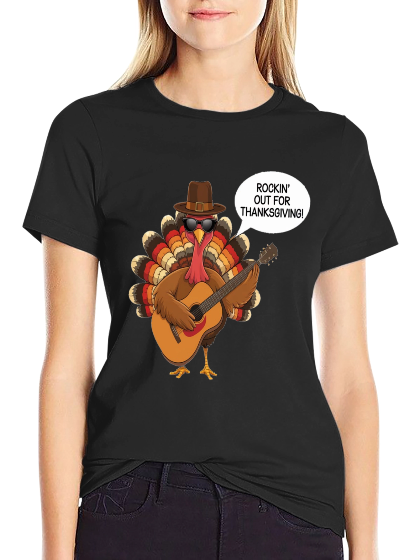 Rockin Turkey Thanksgiving Graphic Tee