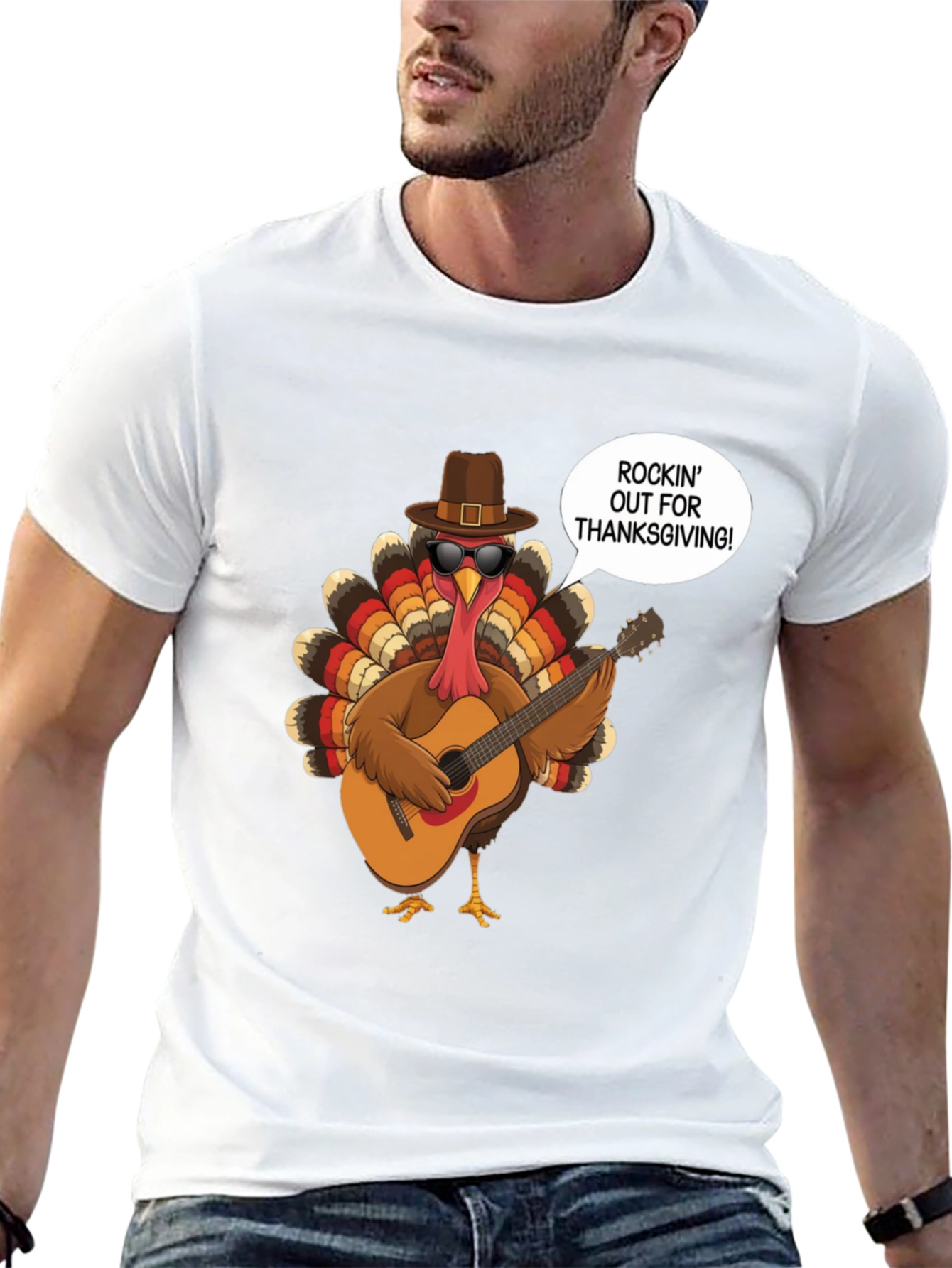 Rockin Turkey Thanksgiving Graphic Tee