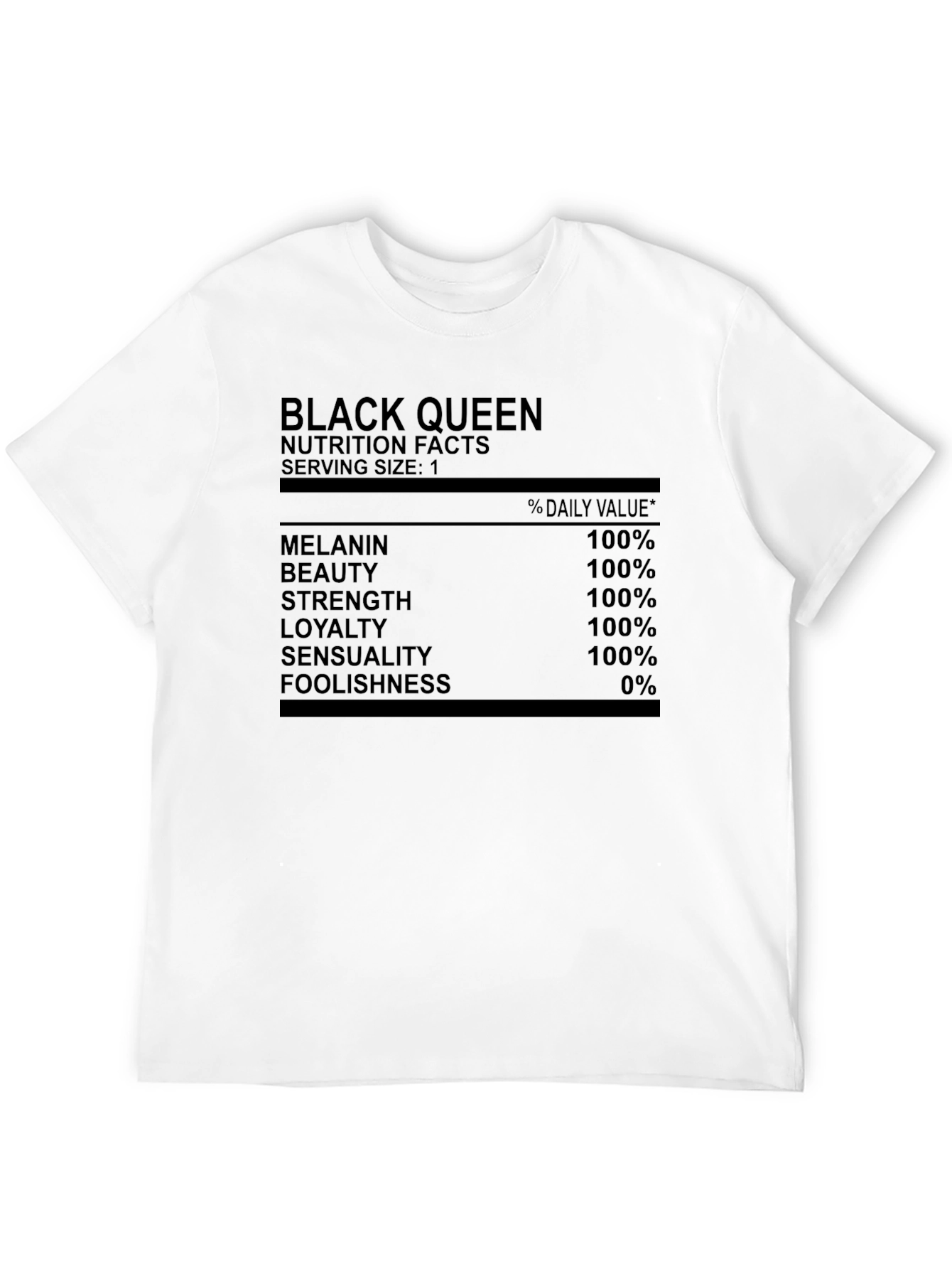 Black Queen Nutrition Facts Graphic T-Shirt