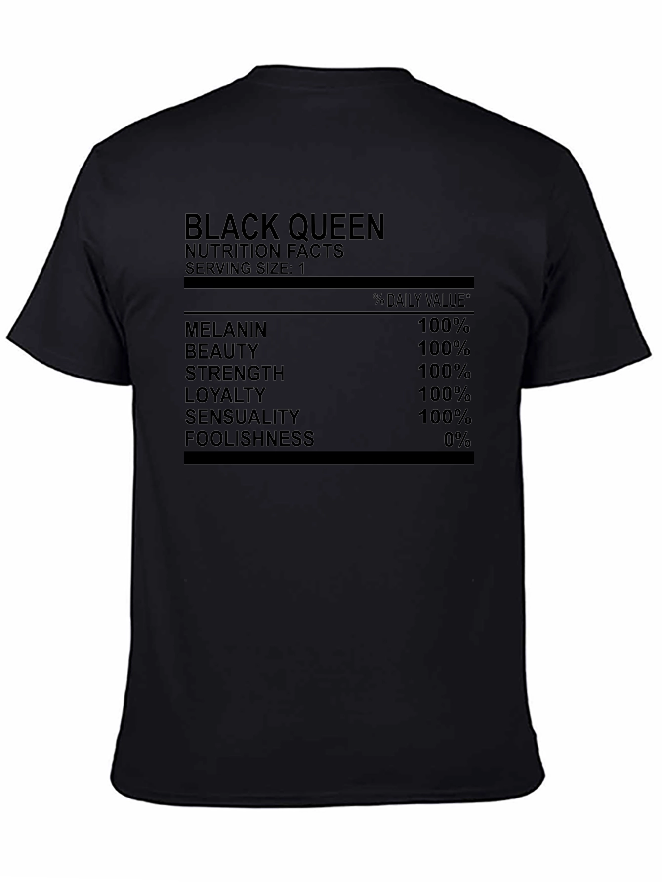 Black Queen Nutrition Facts Graphic T-Shirt