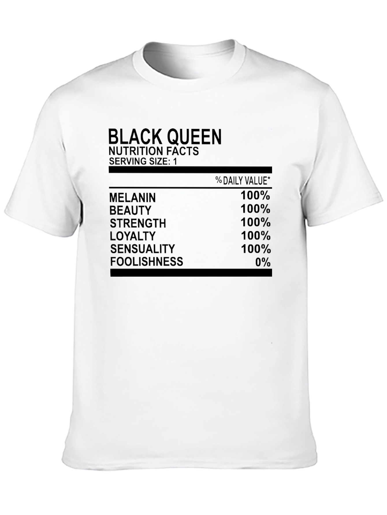 Black Queen Nutrition Facts Graphic T-Shirt