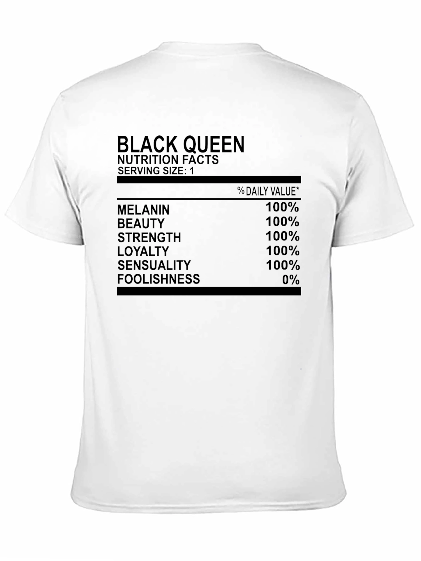Black Queen Nutrition Facts Graphic T-Shirt