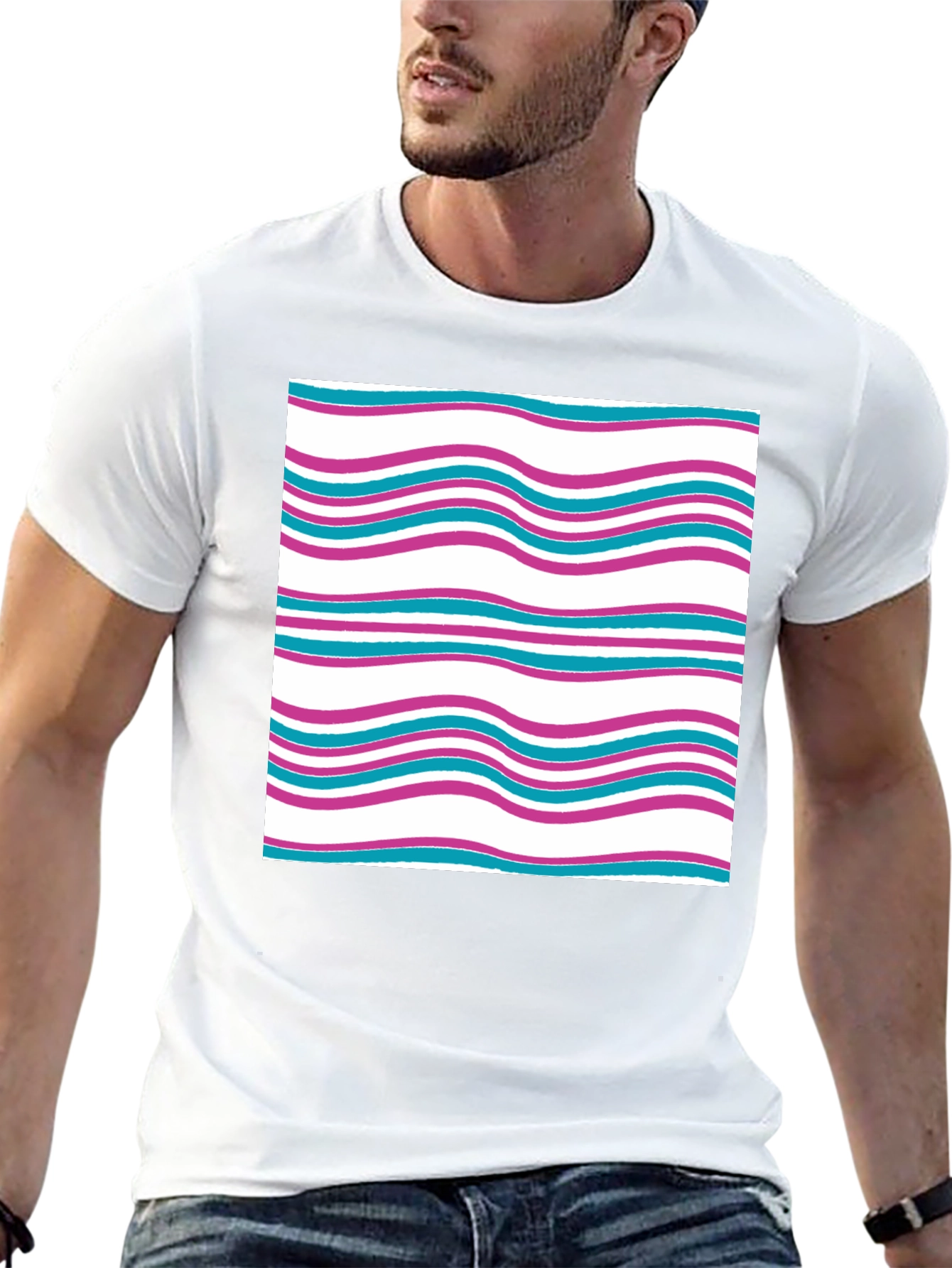 Wavy Line Pattern Tee - Casual Comfort