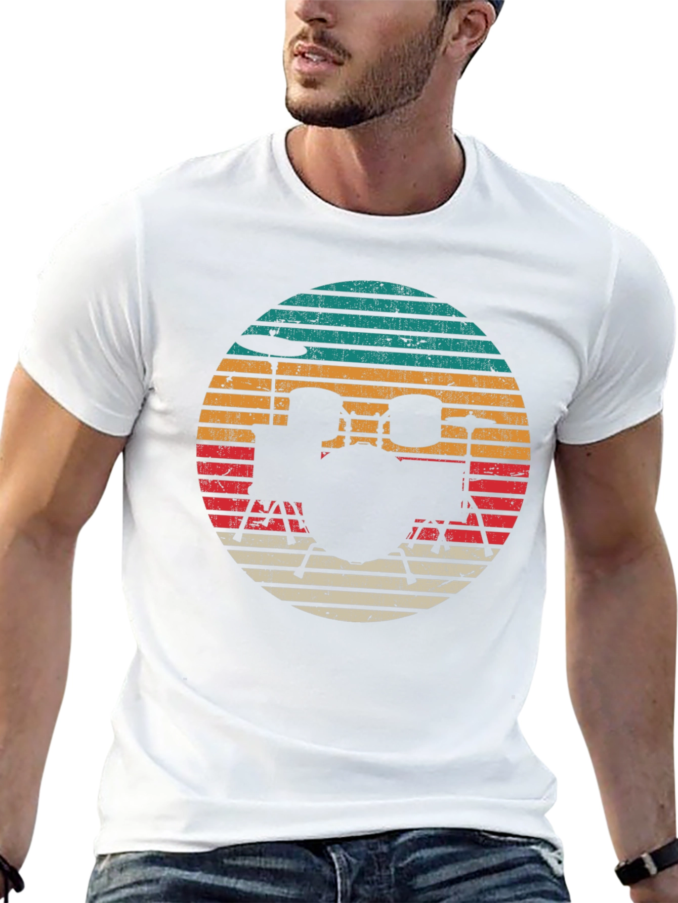 Retro Drum Set Graphic Tee - Black