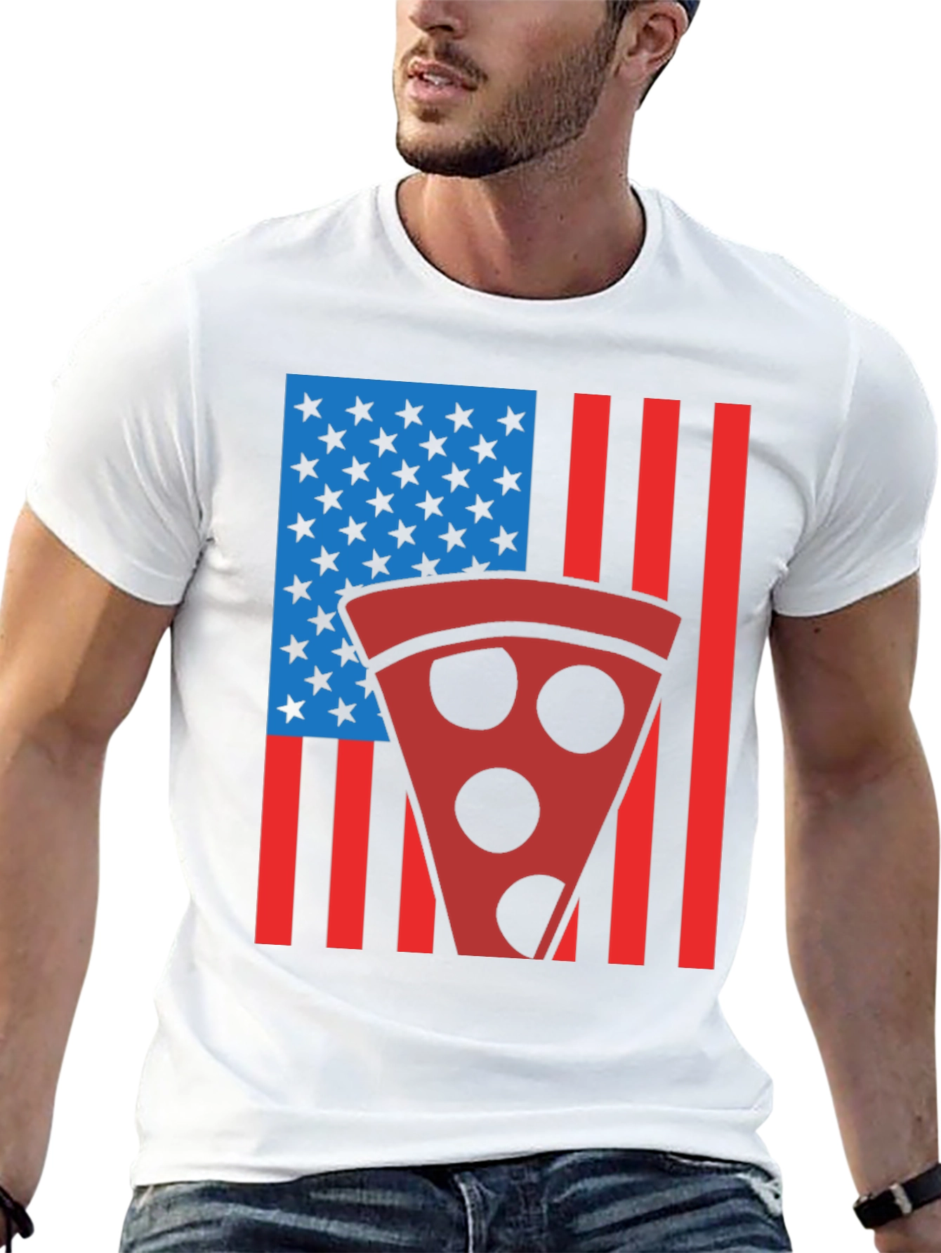 Pizza American Flag Graphic T-Shirt