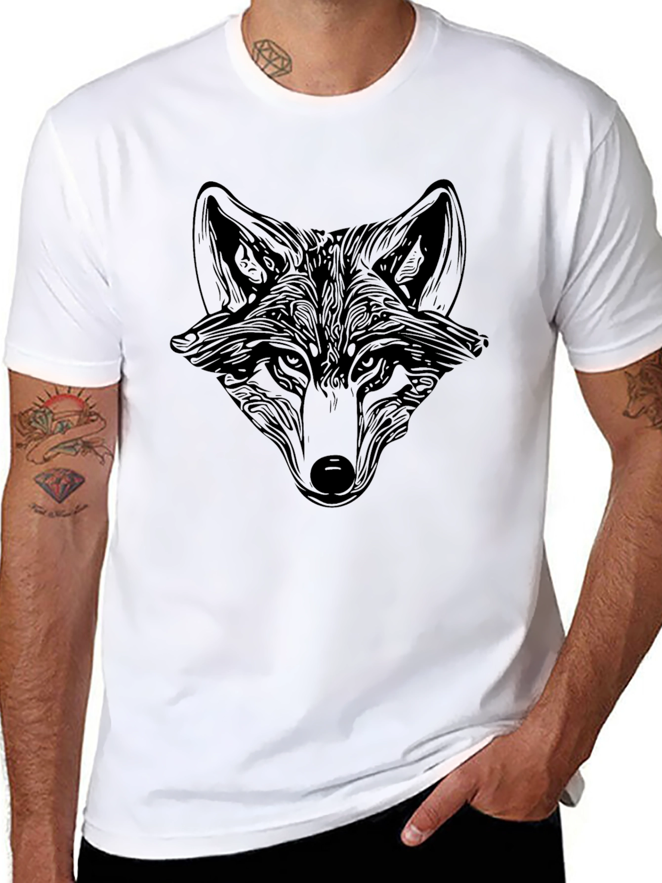 Fox Head Graphic Print Black T-Shirt
