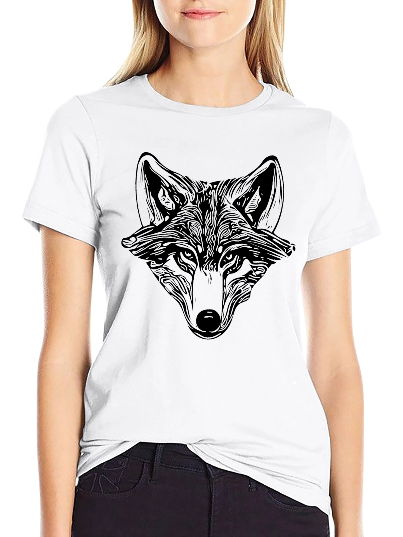 Fox Head Graphic Print Black T-Shirt