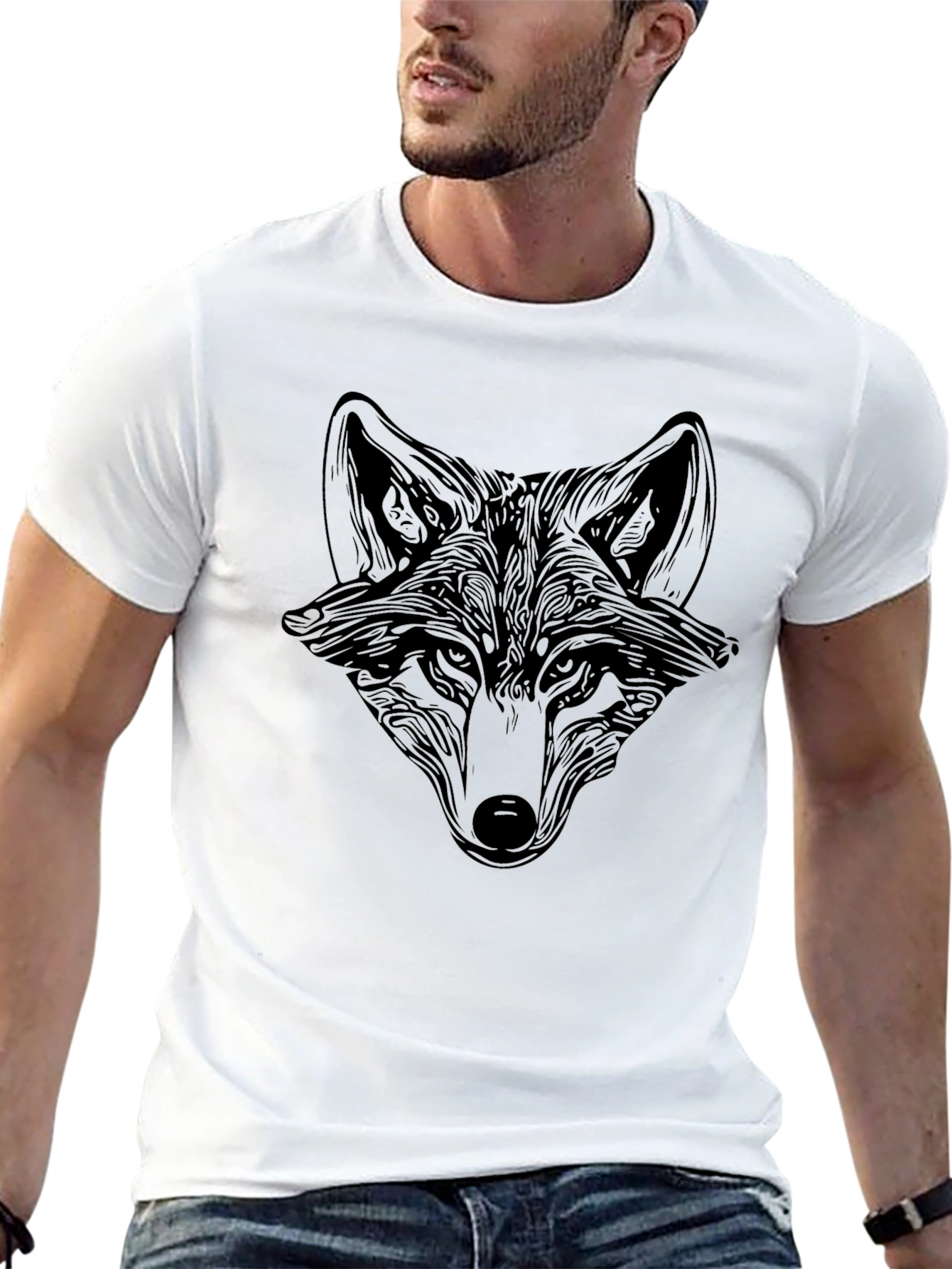 Fox Head Graphic Print Black T-Shirt