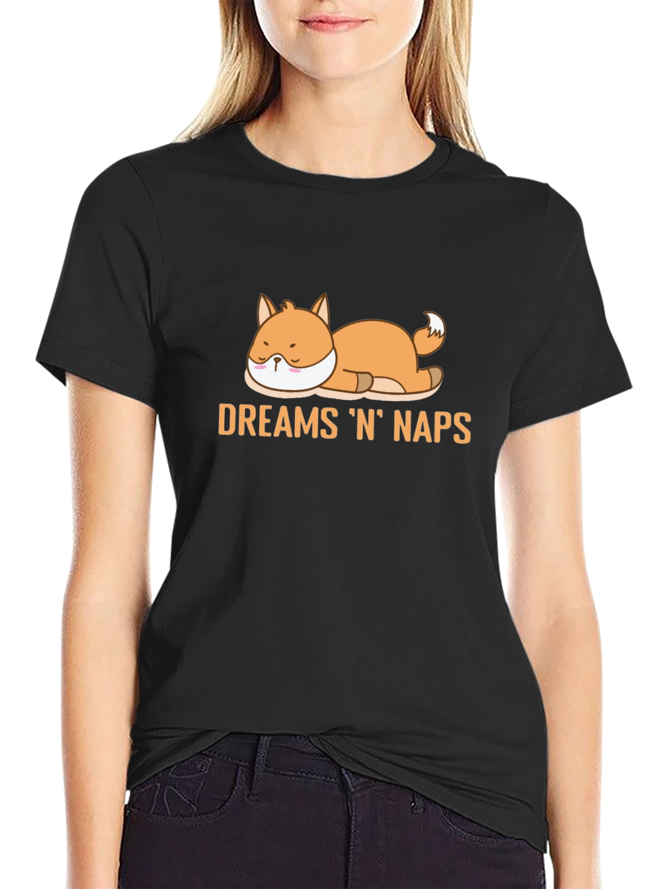 Dreams N Naps Fox Graphic Black T-Shirt