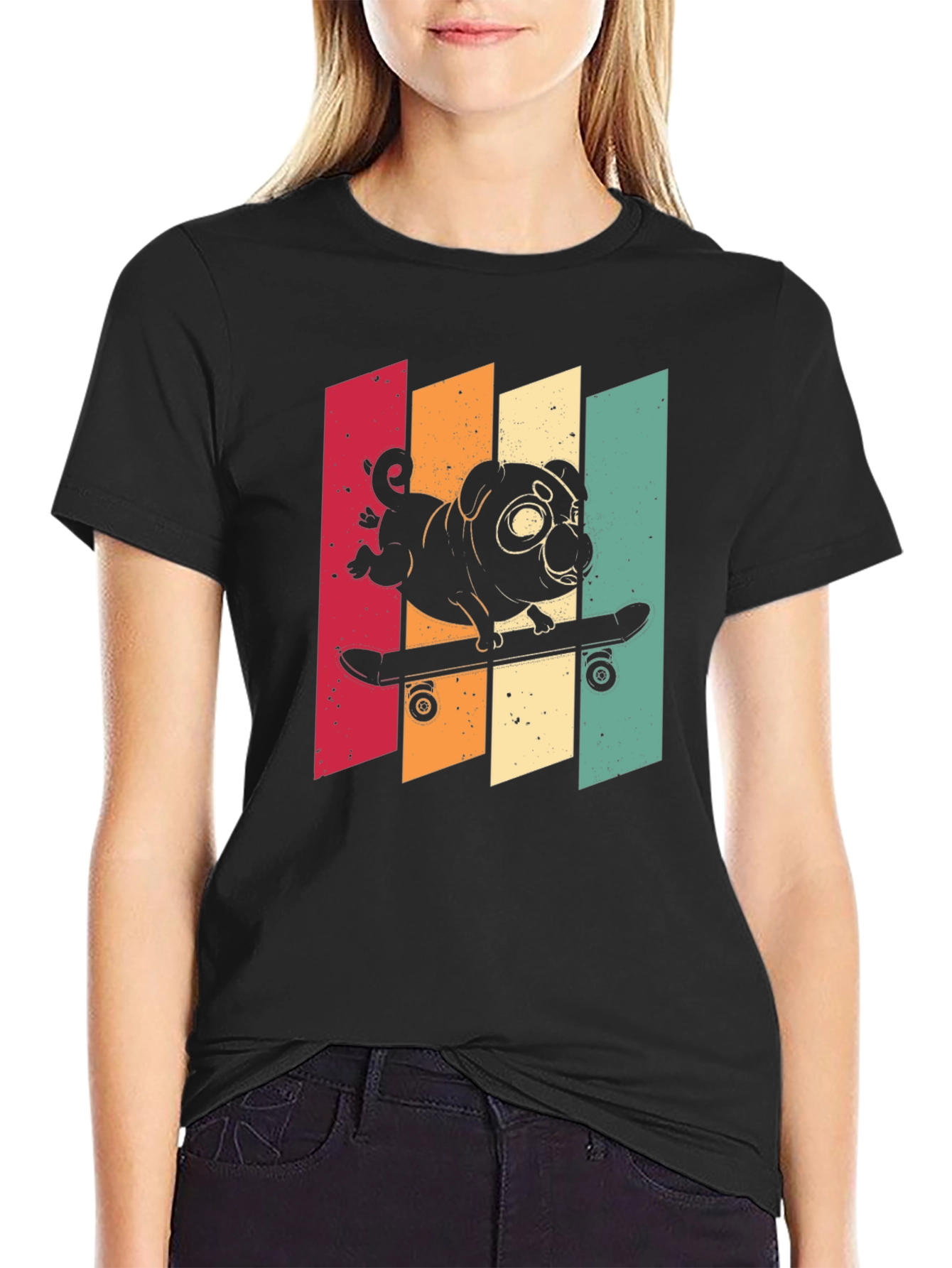 Skateboarding Pug Graphic Tee - Cool Retro Style