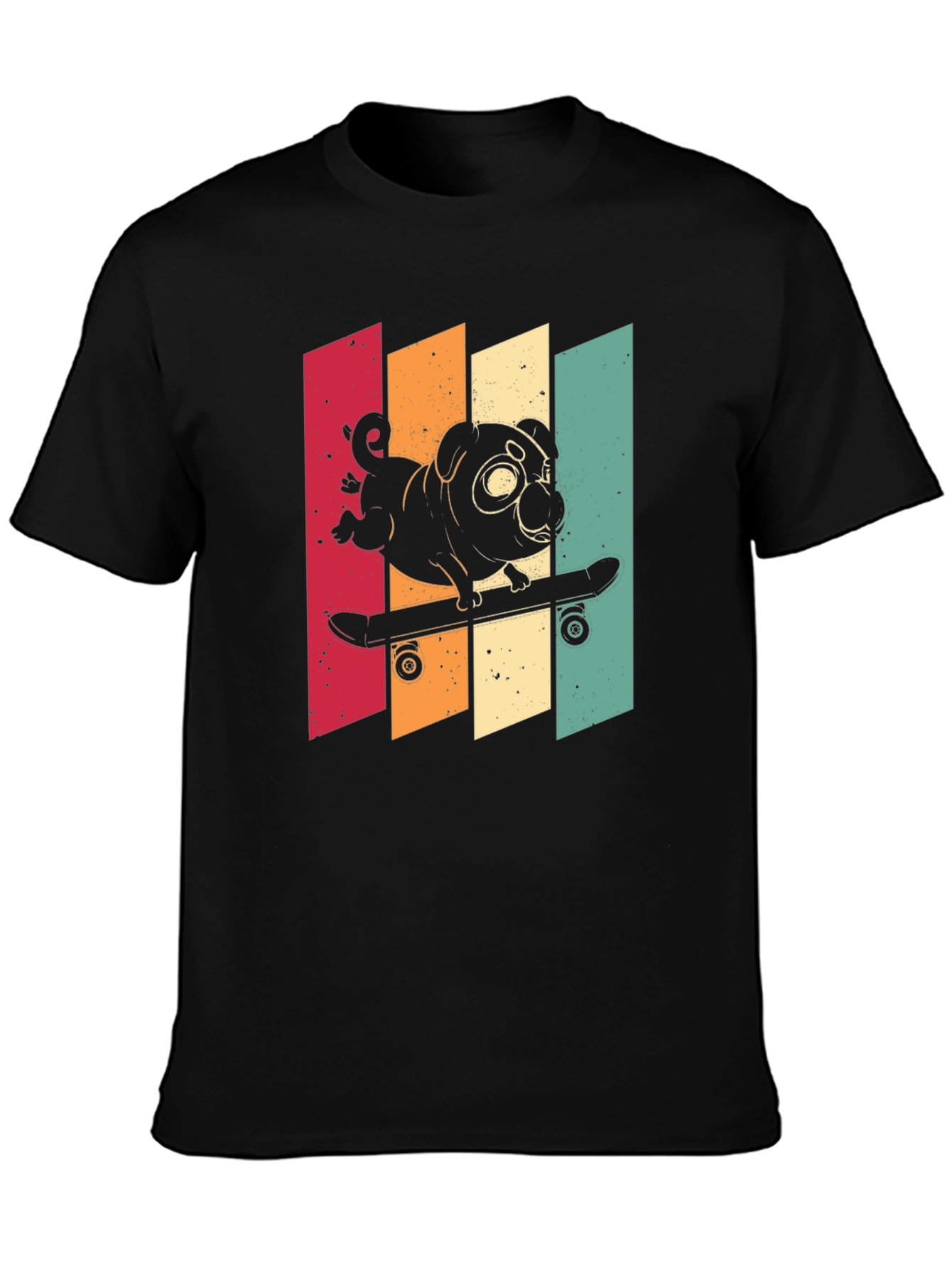 Skateboarding Pug Graphic Tee - Cool Retro Style