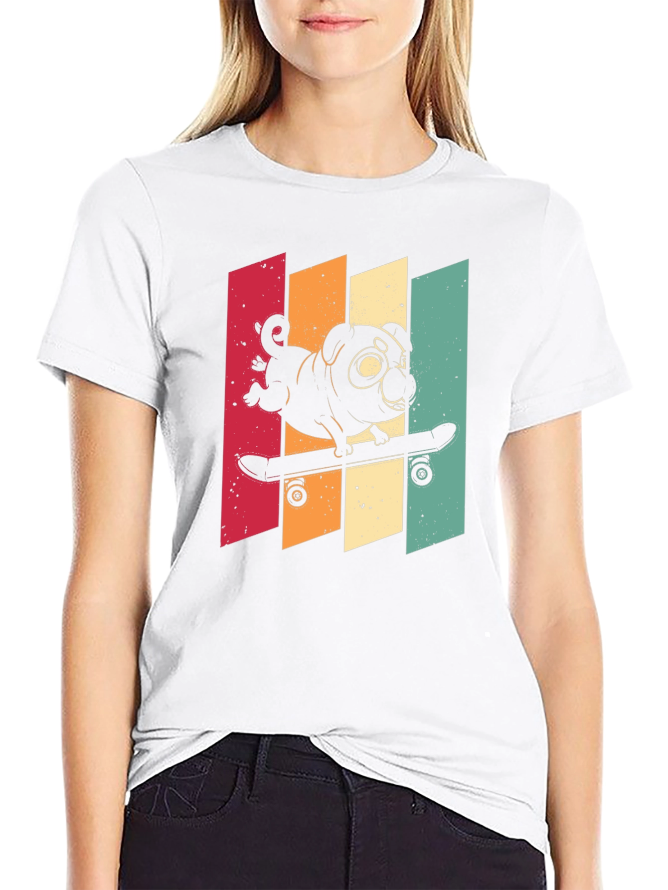 Skateboarding Pug Graphic Tee - Cool Retro Style