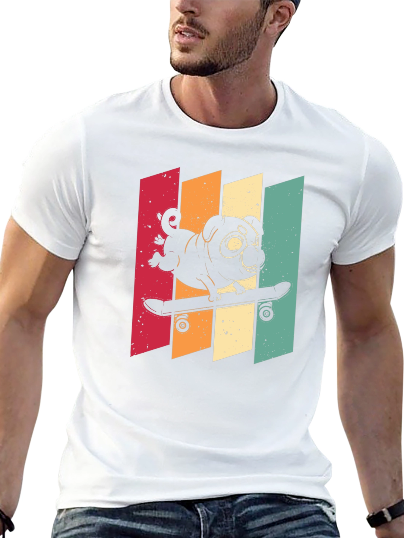 Skateboarding Pug Graphic Tee - Cool Retro Style