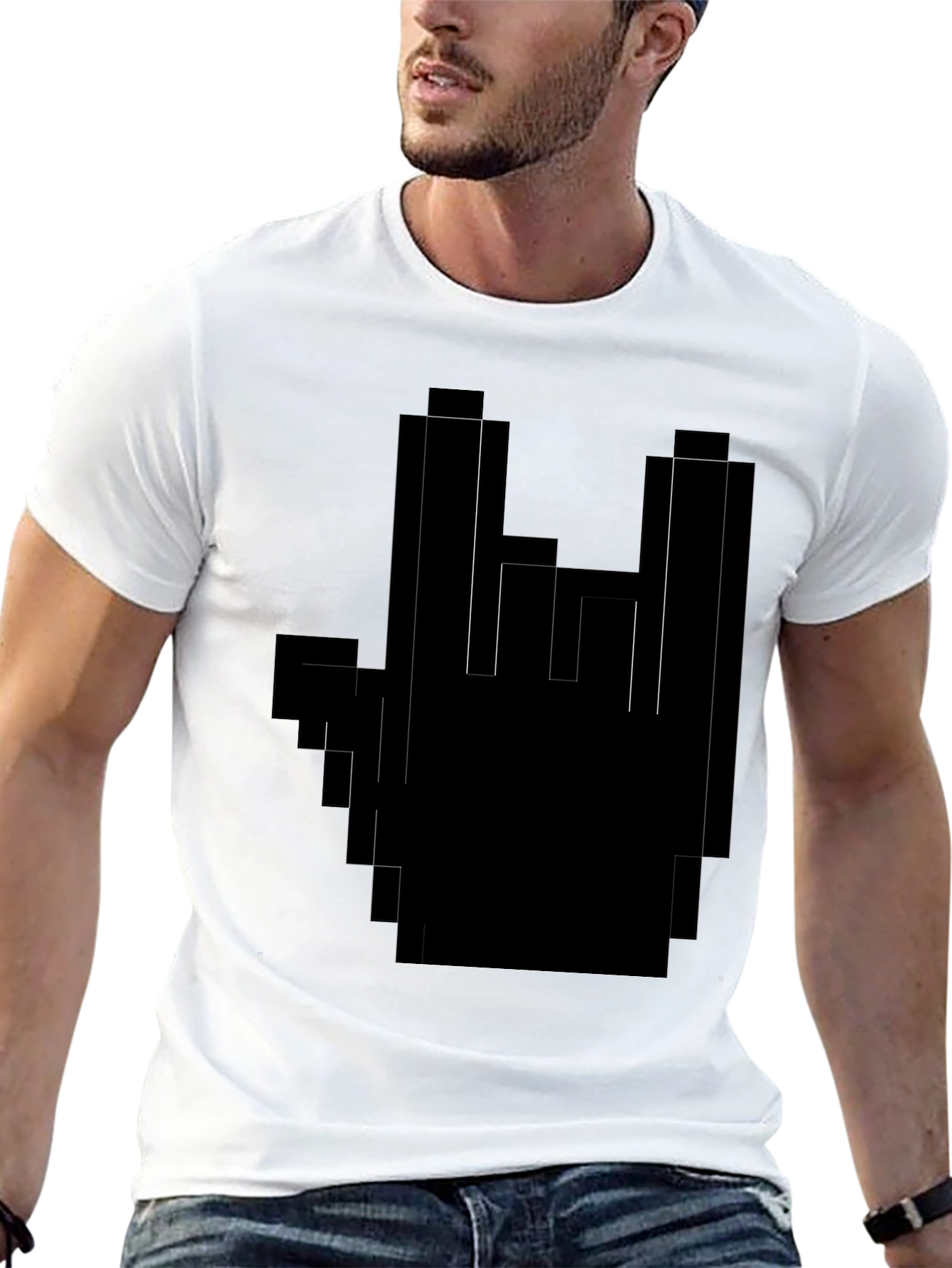 Pixel Hand Rock On Black T-Shirt