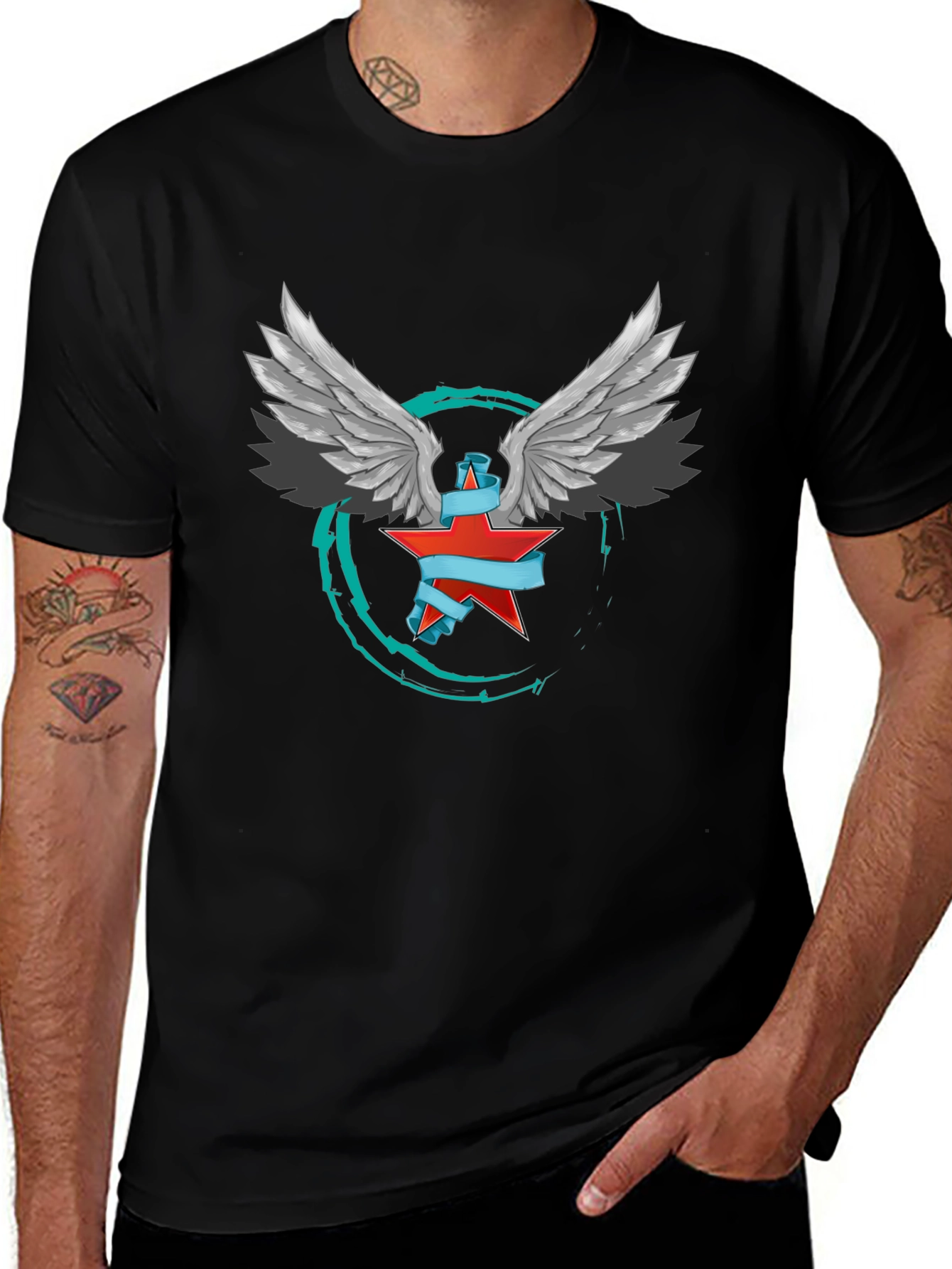 Winged Star Graphic T-Shirt - Edgy Design