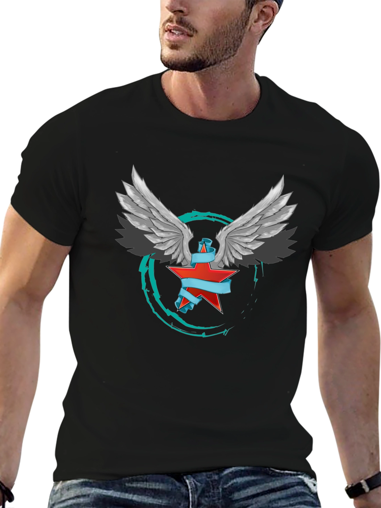 Winged Star Graphic T-Shirt - Edgy Design