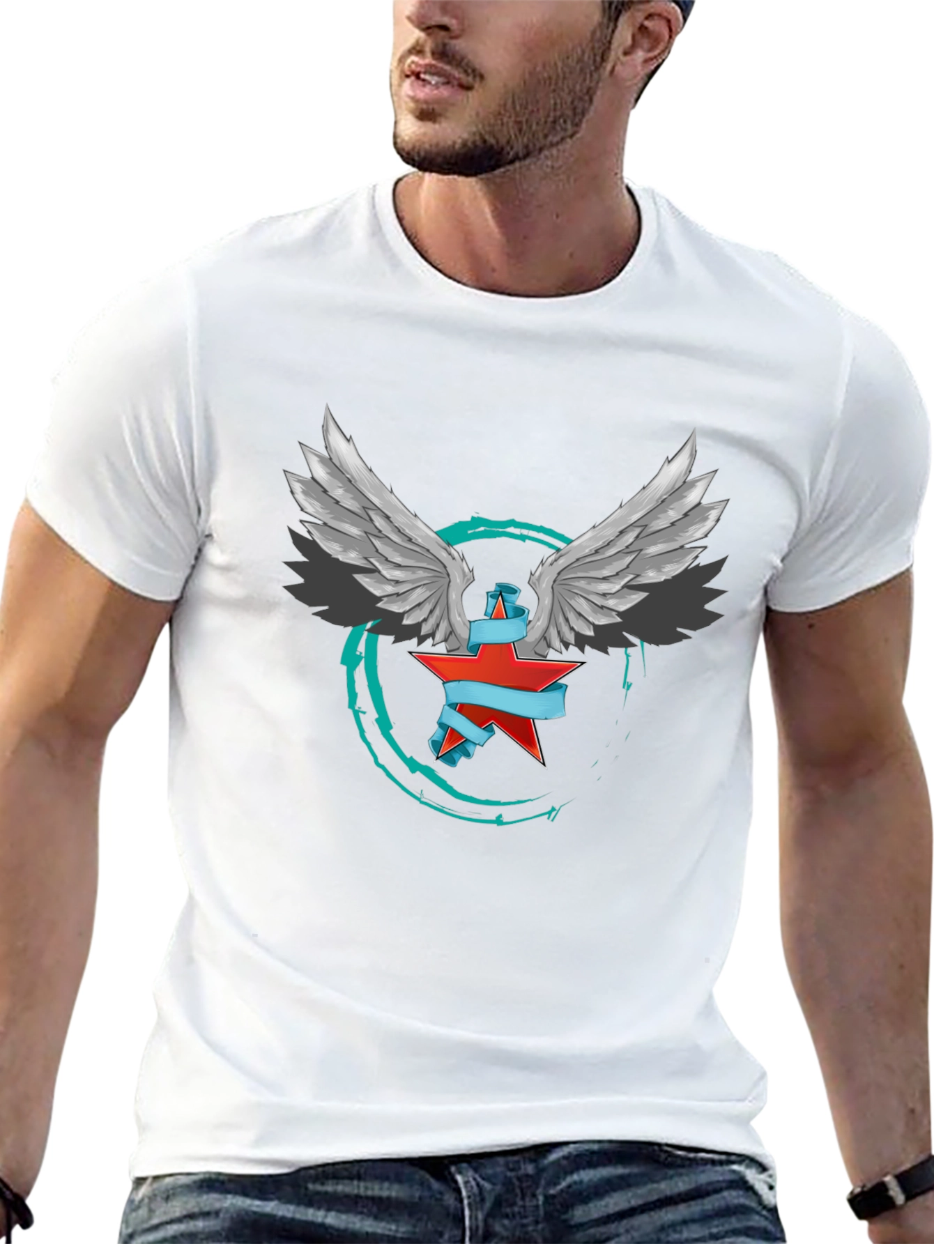 Winged Star Graphic T-Shirt - Edgy Design
