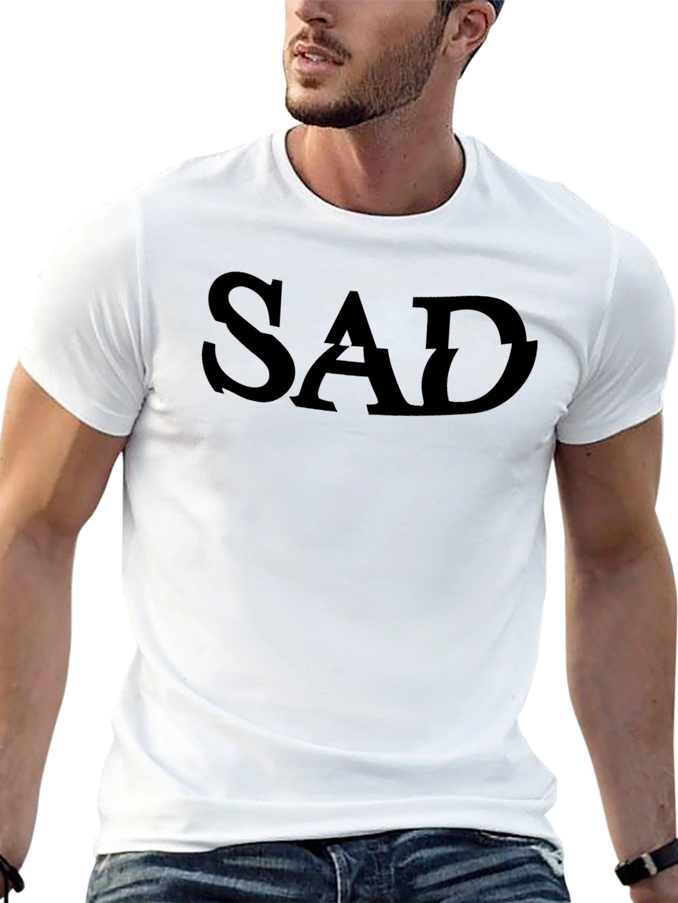 SAD Graphic Print Black T-Shirt - Mens Casual Tee