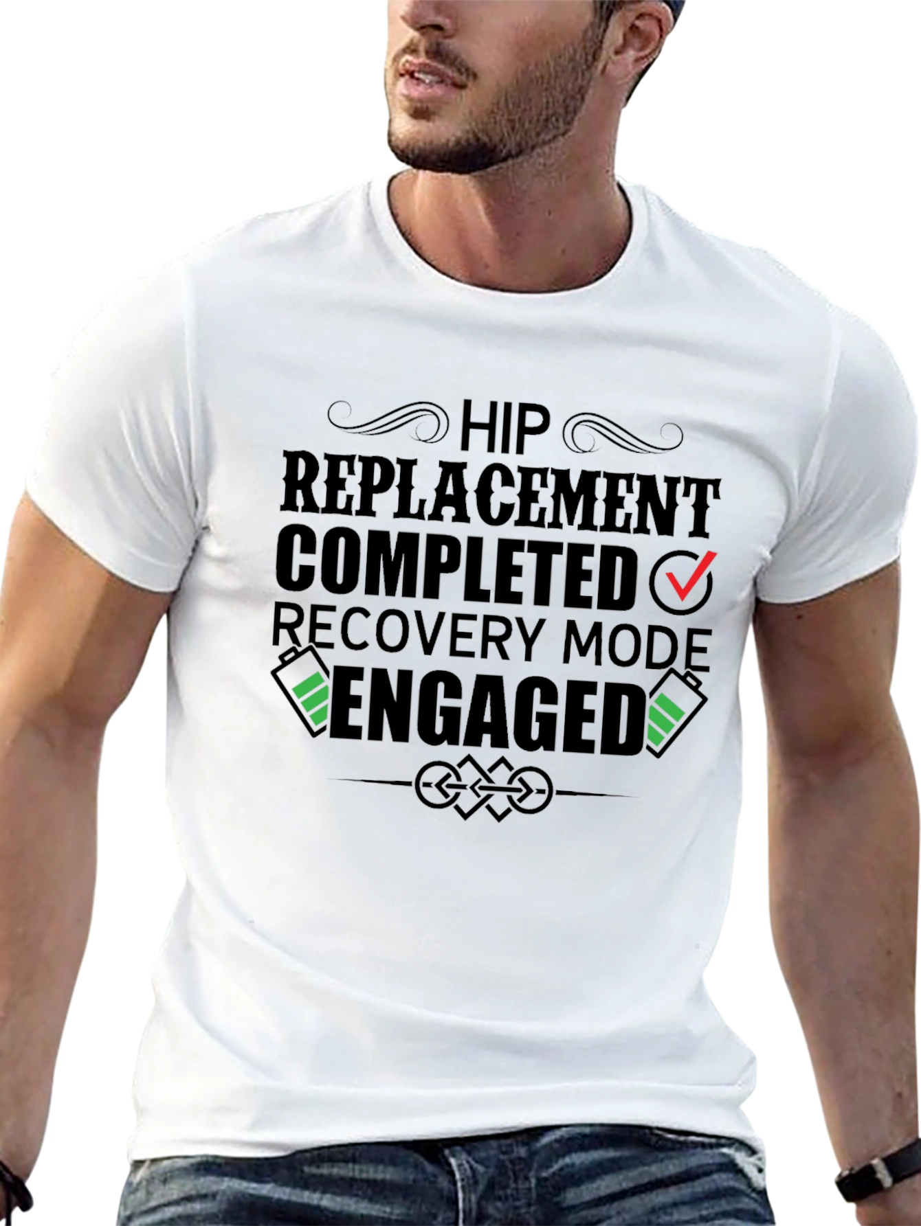 Hip Replacement Recovery Mode Engaged Black T-Shirt