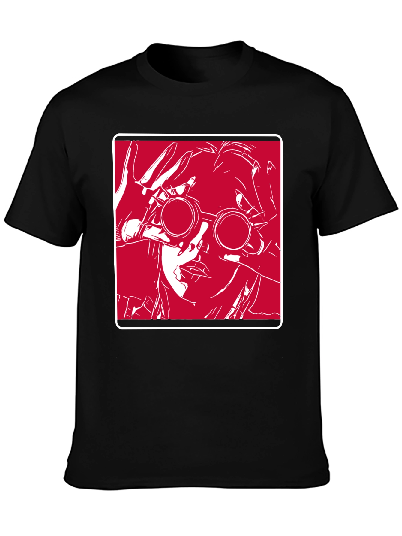 Graphic T-Shirt - Red & White Design on Black