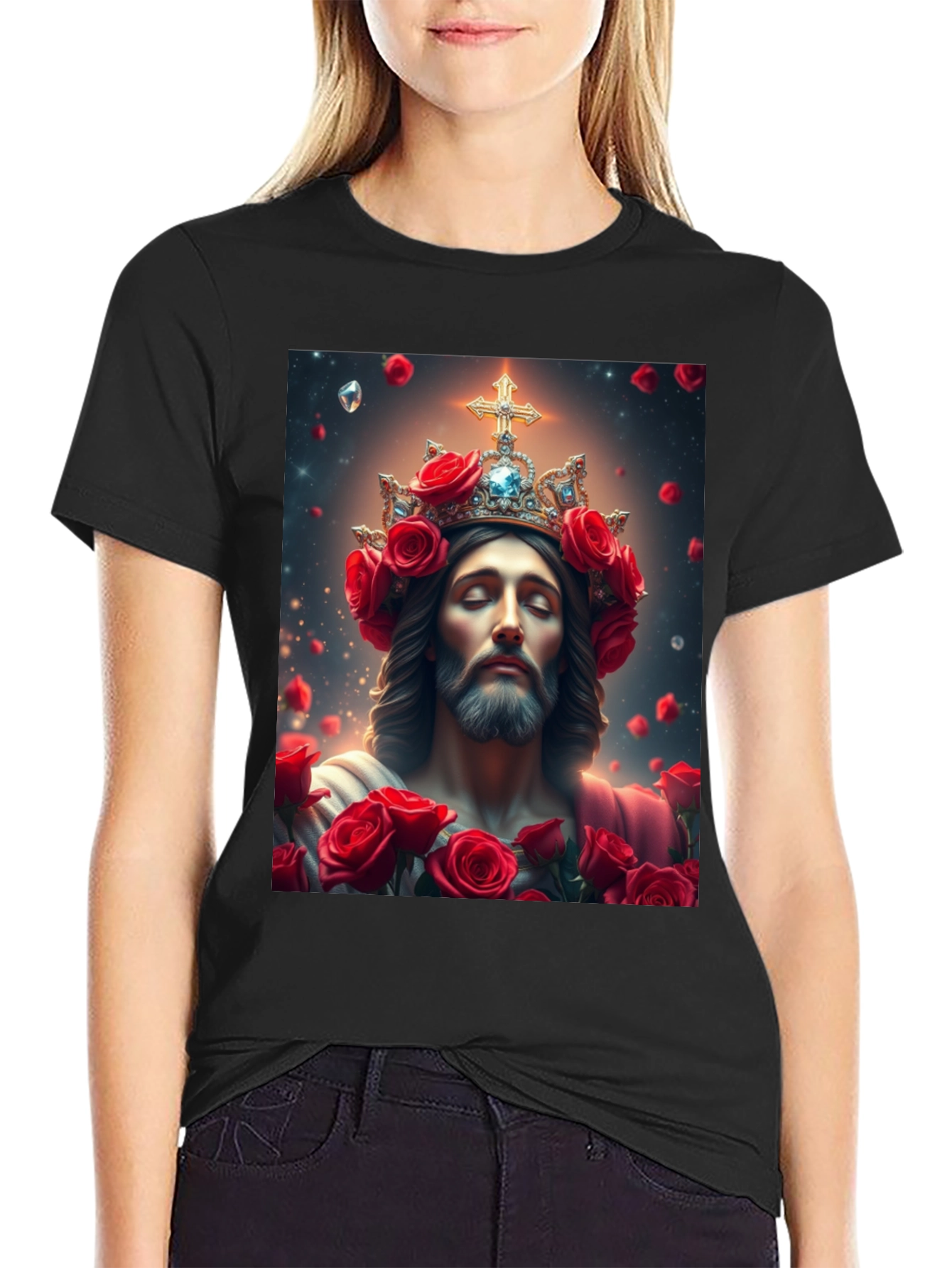 Jesus with Roses Graphic T-Shirt - Divine Apparel