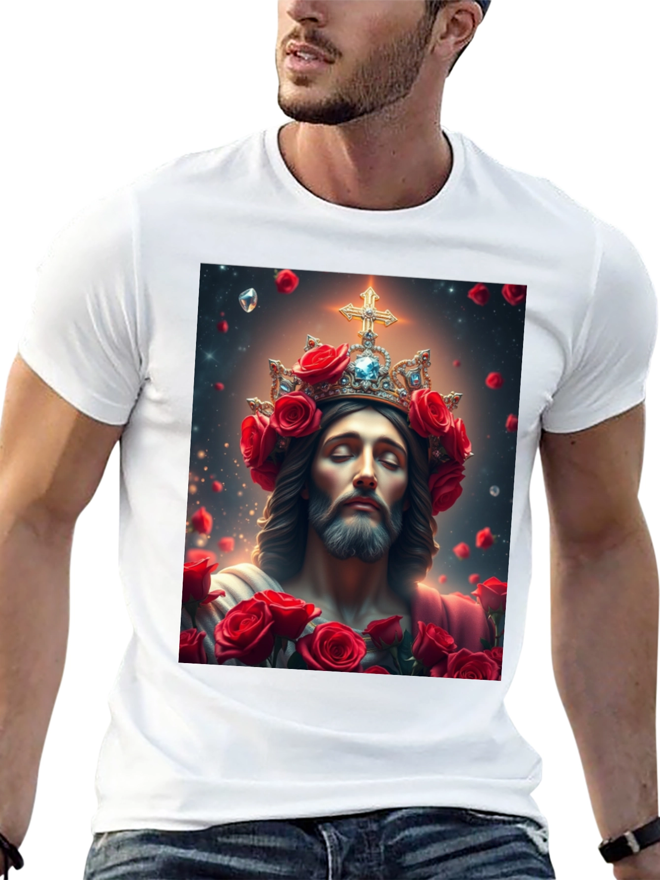 Jesus with Roses Graphic T-Shirt - Divine Apparel