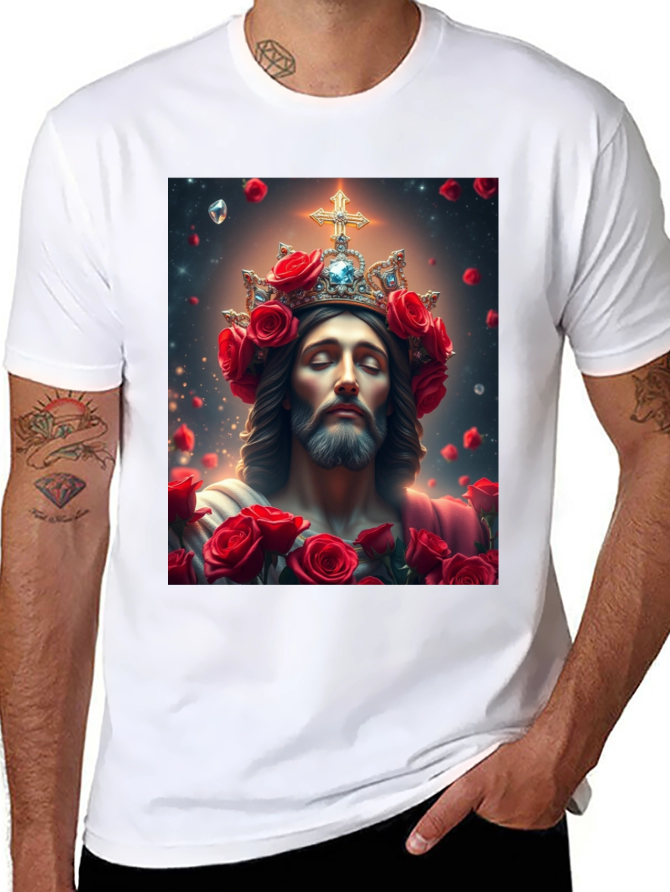 Jesus with Roses Graphic T-Shirt - Divine Apparel