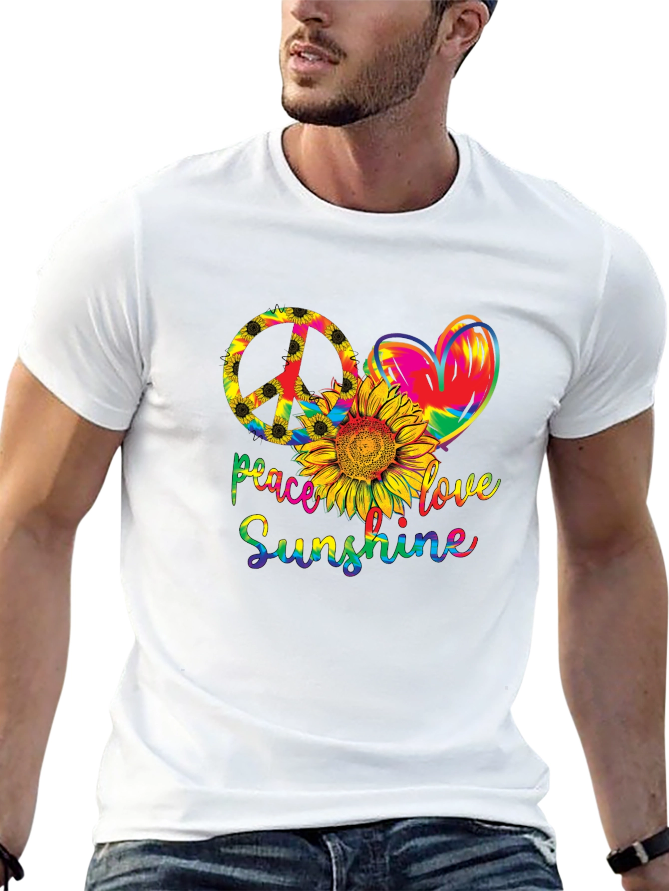 Peace Love Sunshine T-Shirt - Black Cotton Tee