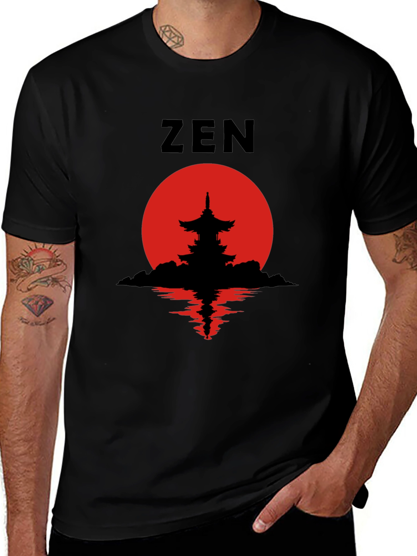 Zen Pagoda Silhouette T-Shirt - Meditative Style