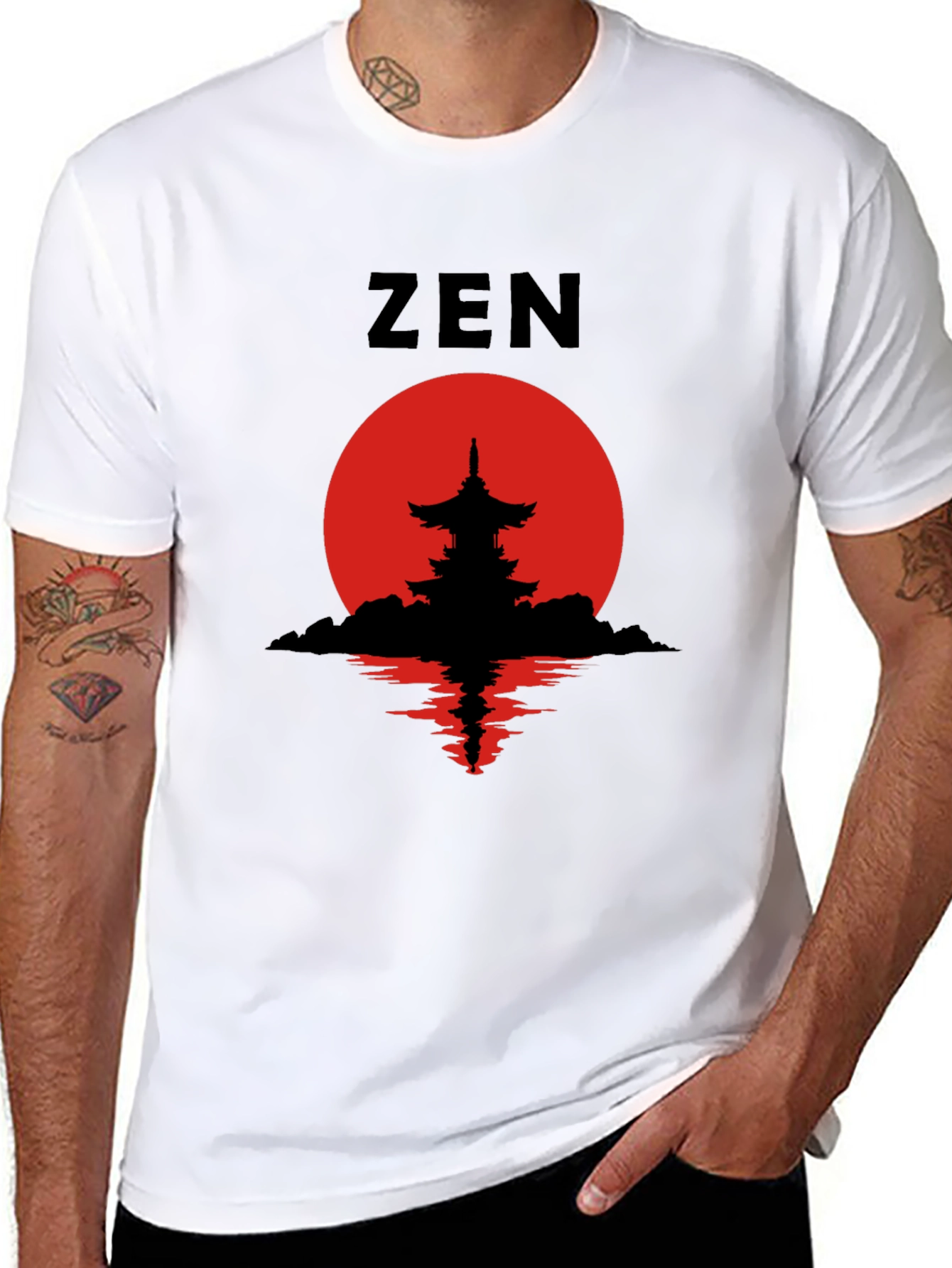 Zen Pagoda Silhouette T-Shirt - Meditative Style