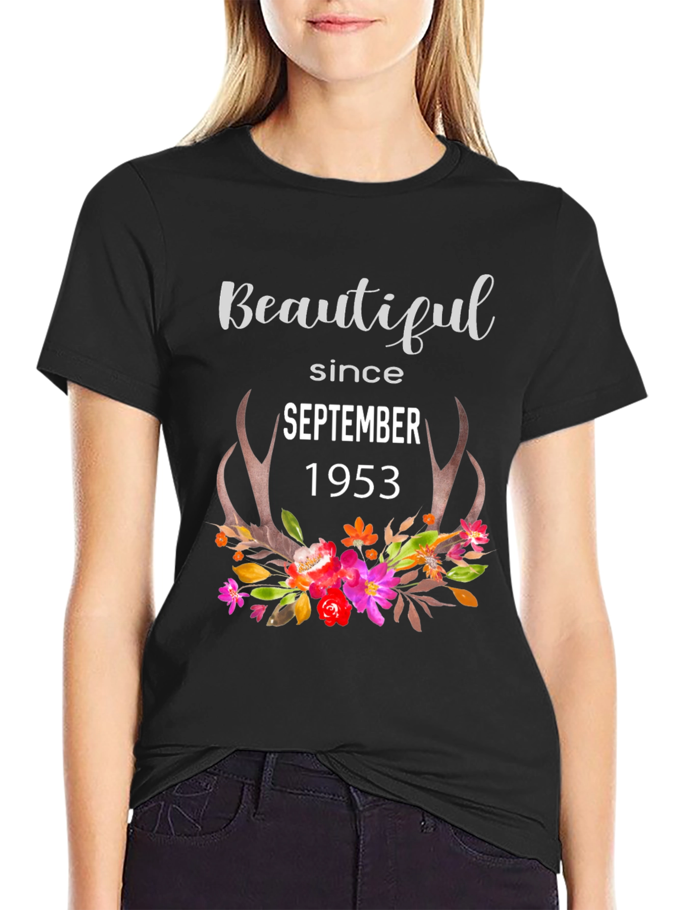 Beautiful Since September 1953 Floral Antler Tee