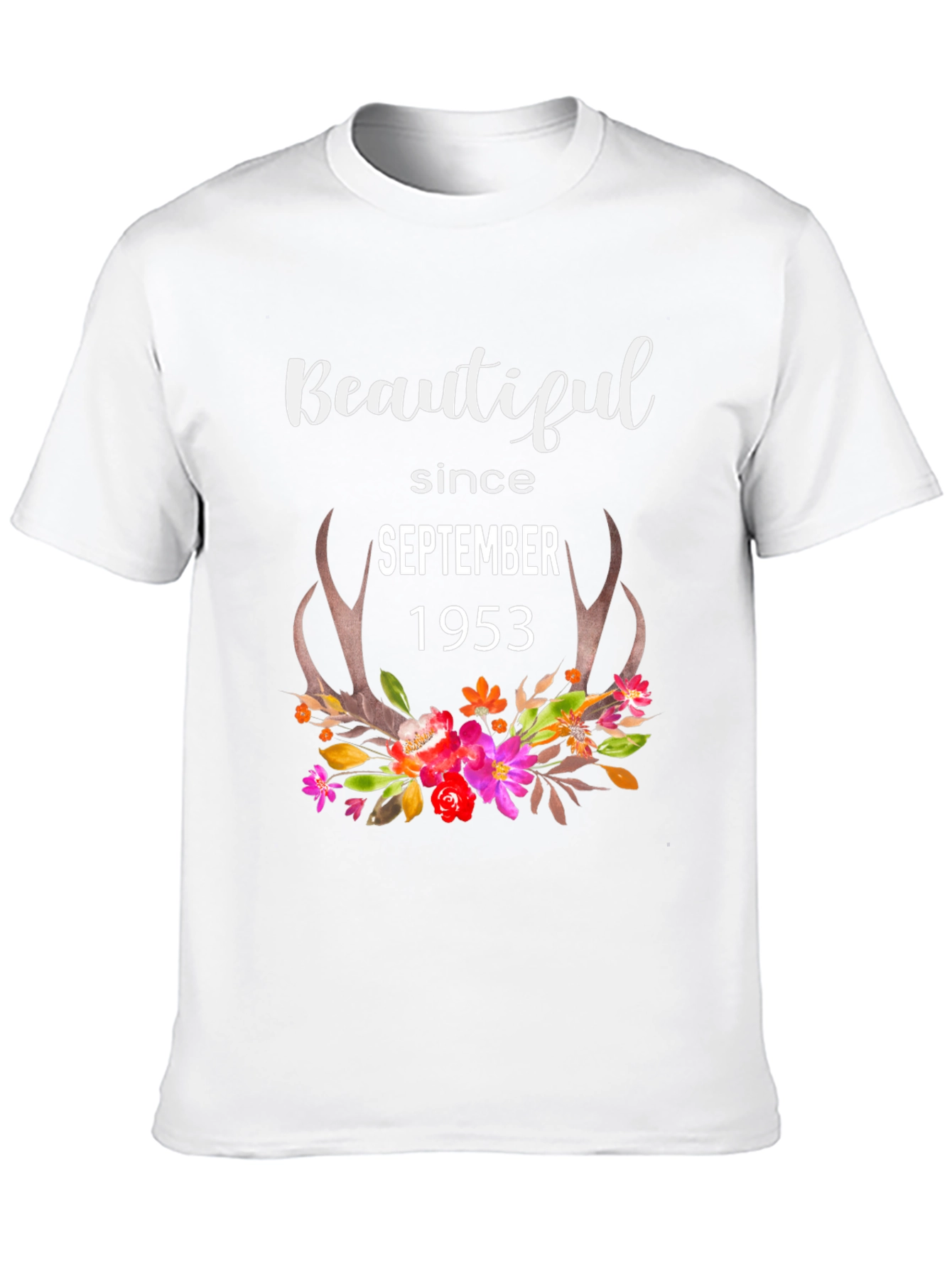 Beautiful Since September 1953 Floral Antler Tee