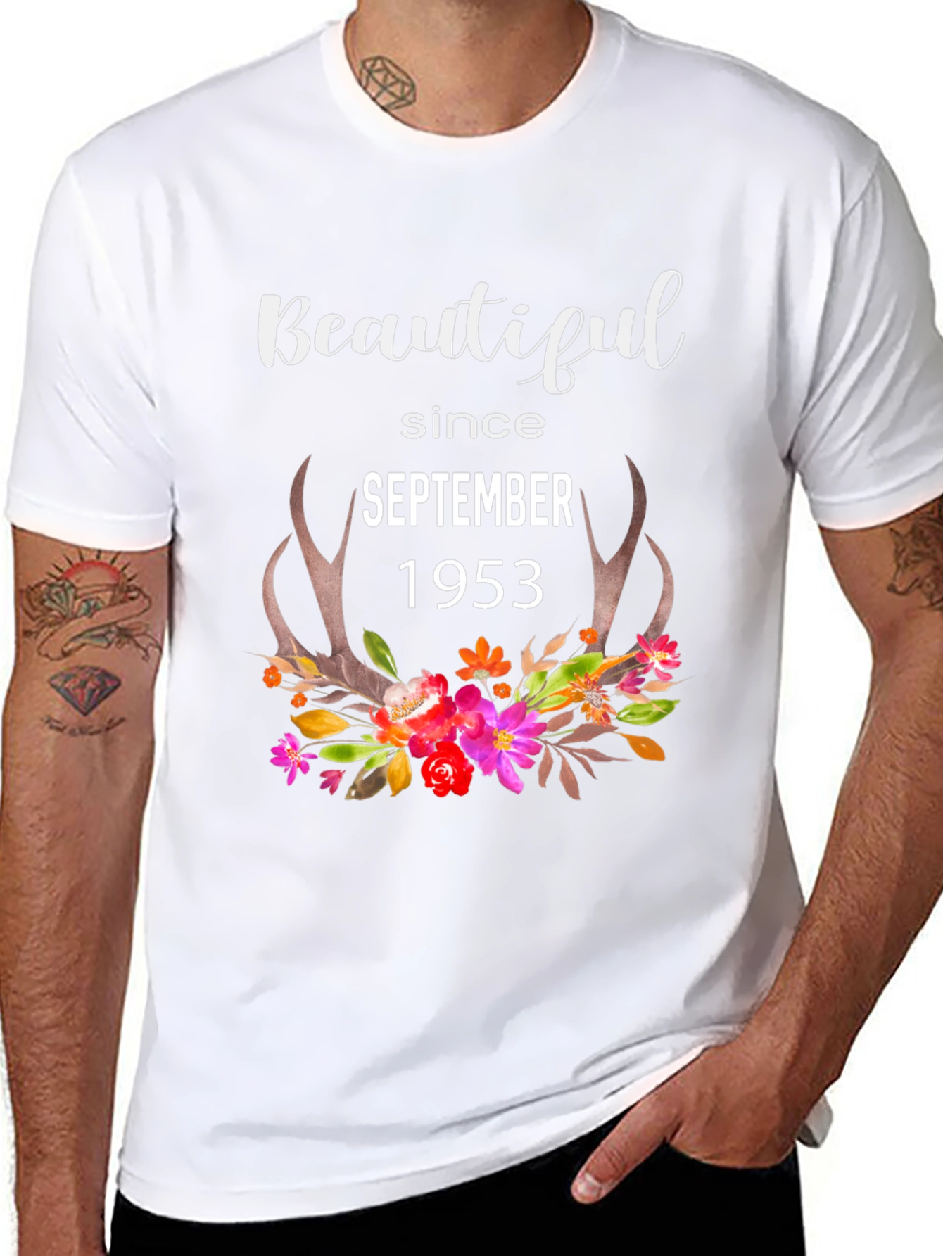Beautiful Since September 1953 Floral Antler Tee