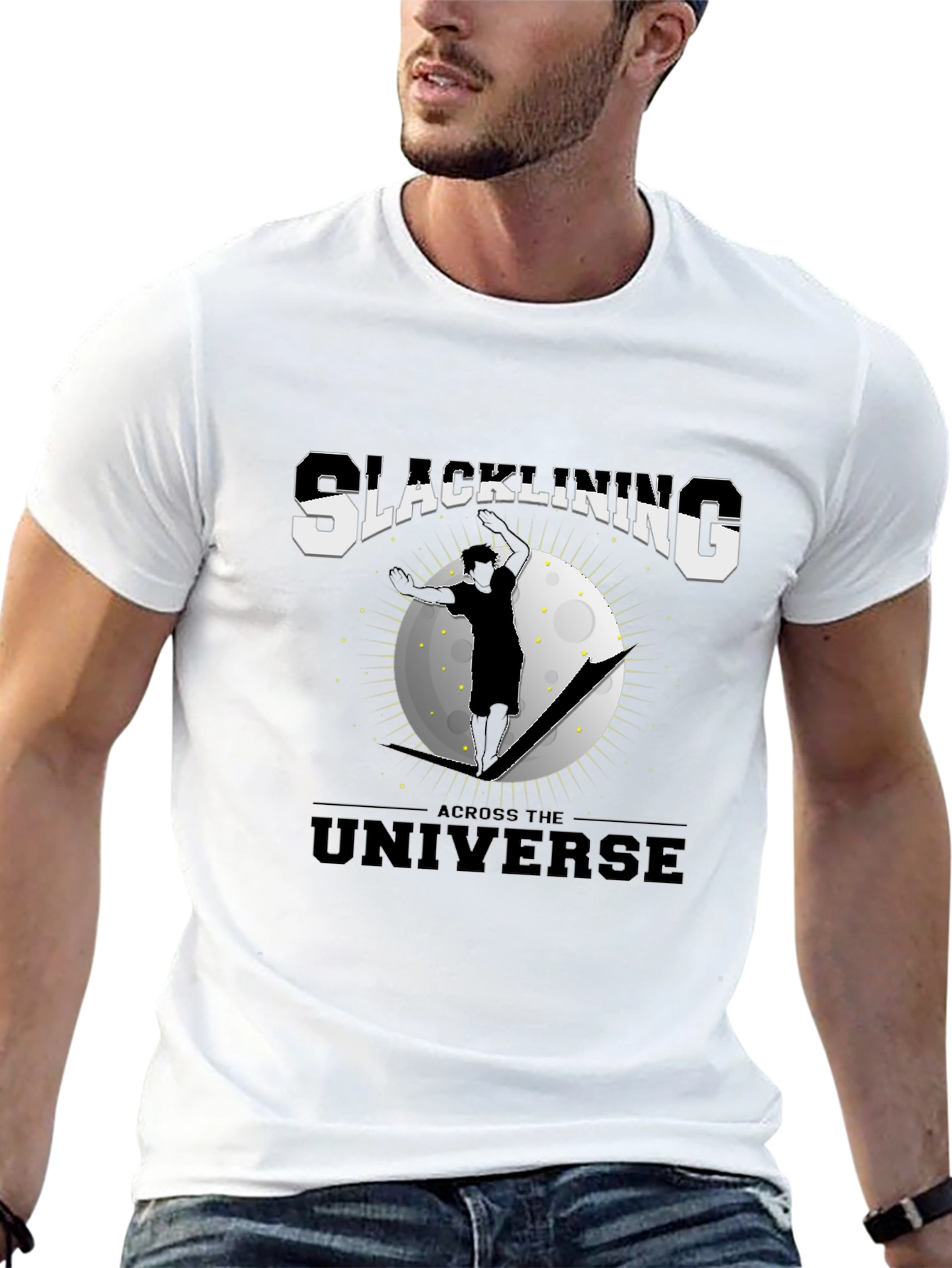 Slacklining Across The Universe Black T-Shirt