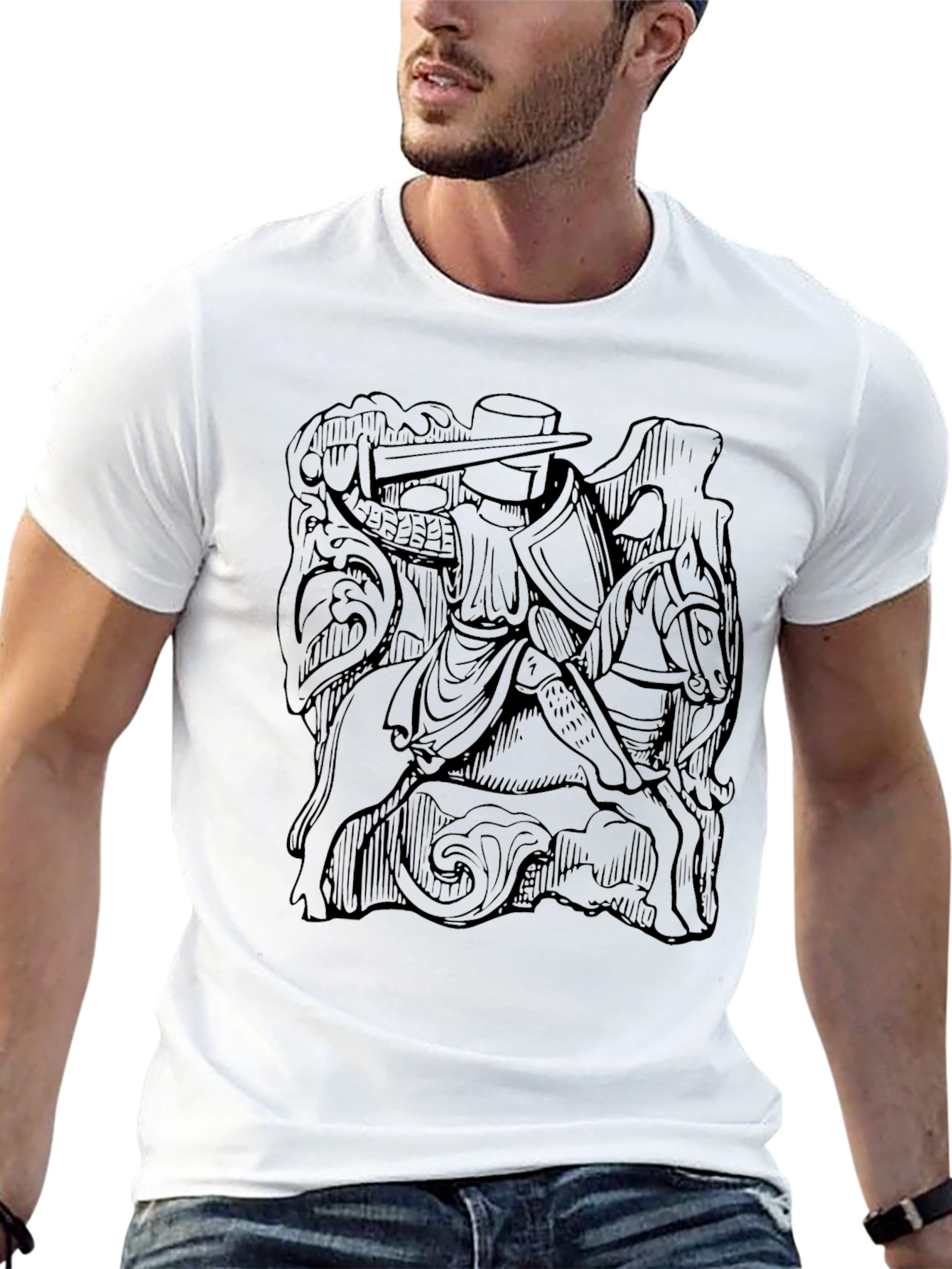 Medieval Knight on Horseback Black T-Shirt