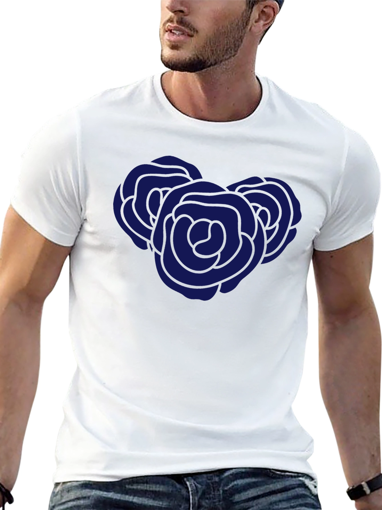 Black T-Shirt with Blue Rose Graphic