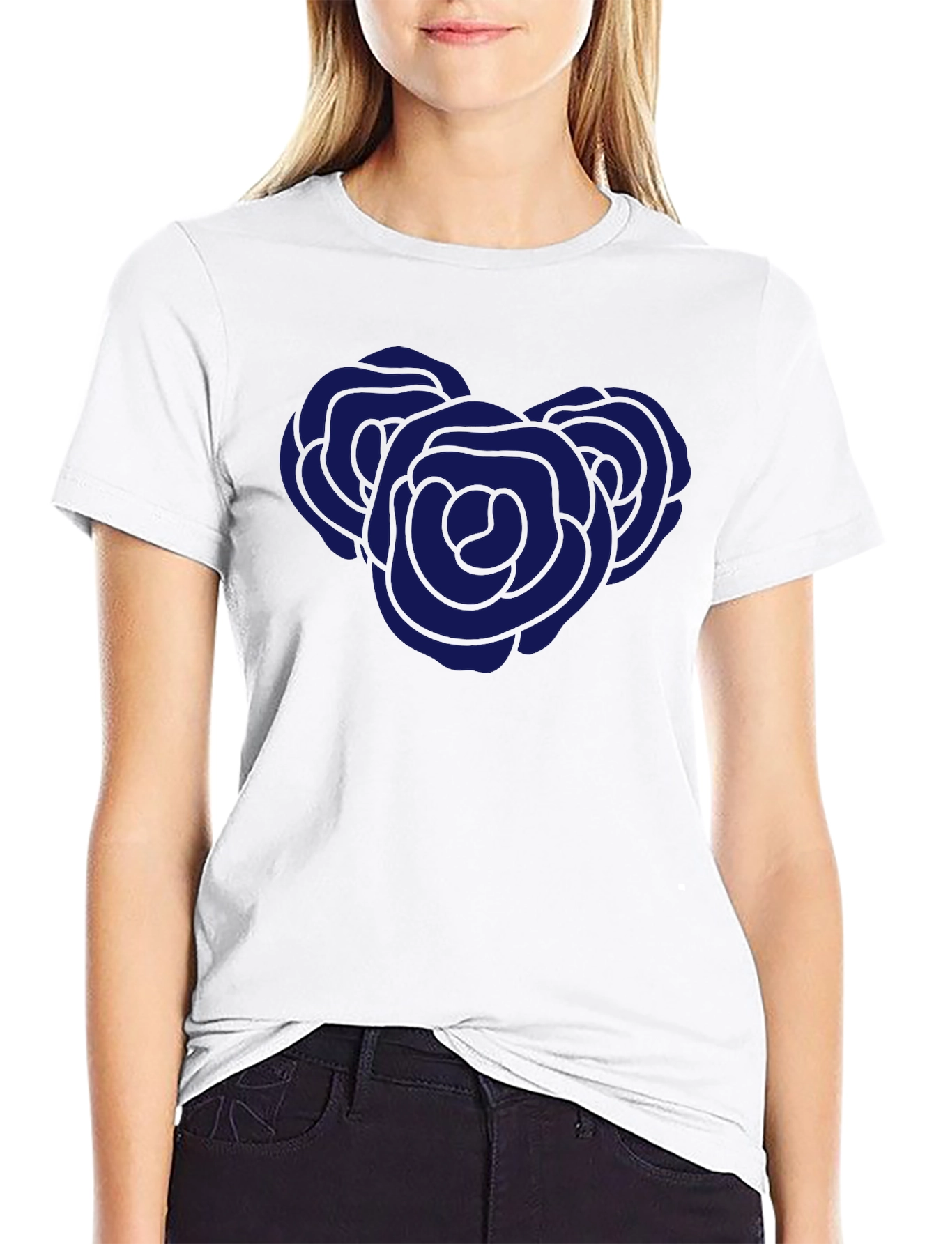 Black T-Shirt with Blue Rose Graphic