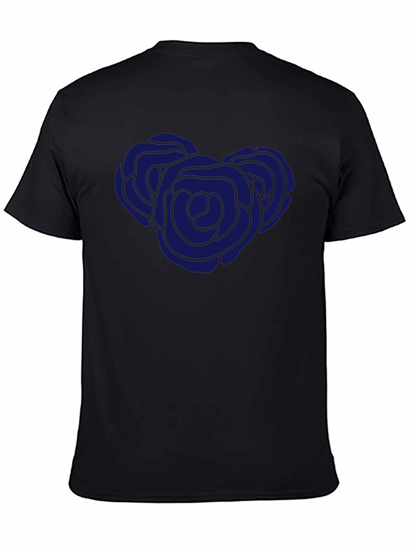 Black T-Shirt with Blue Rose Graphic