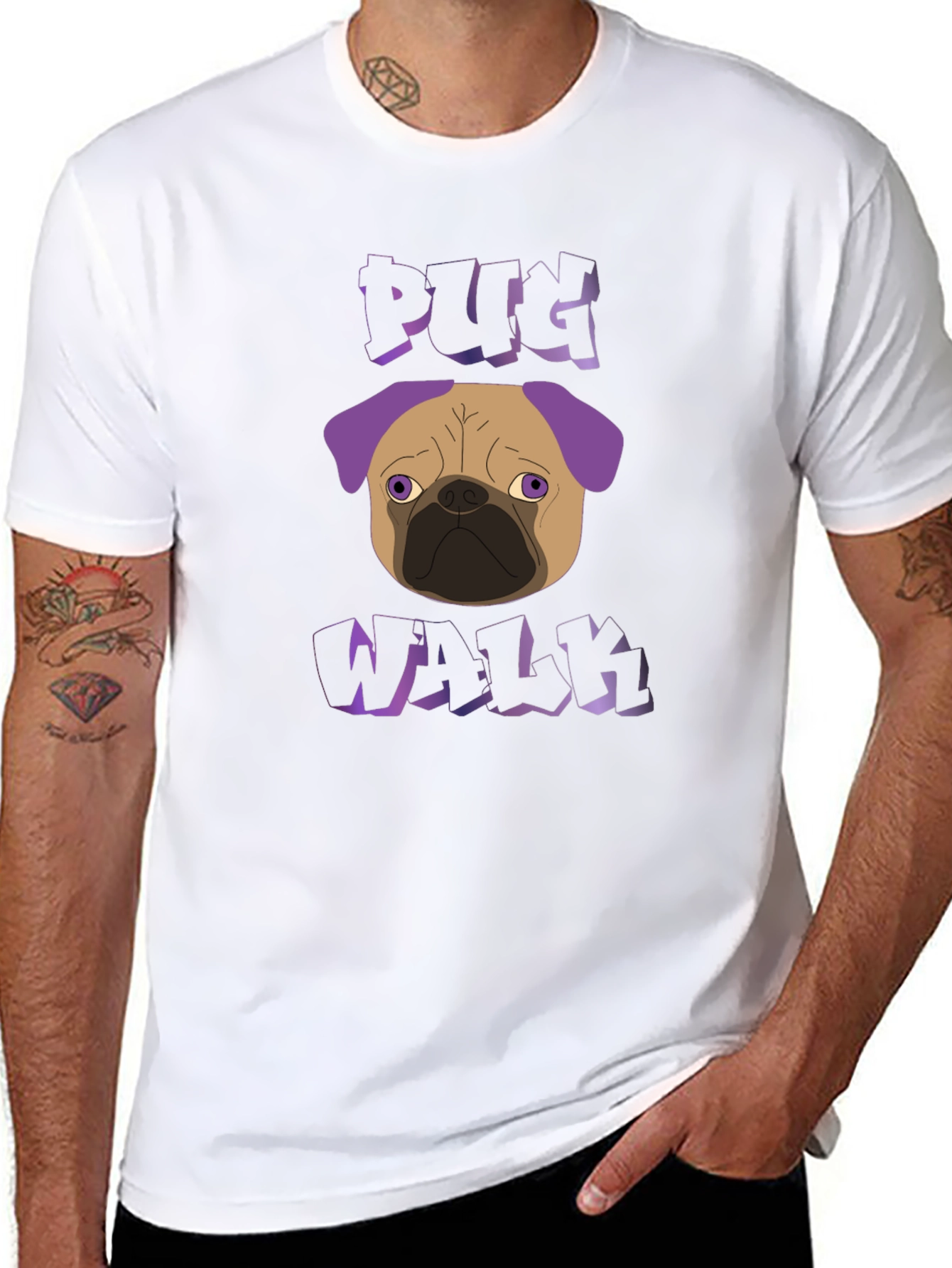 Pug Walk Graphic Tee - Trendy Black T-Shirt