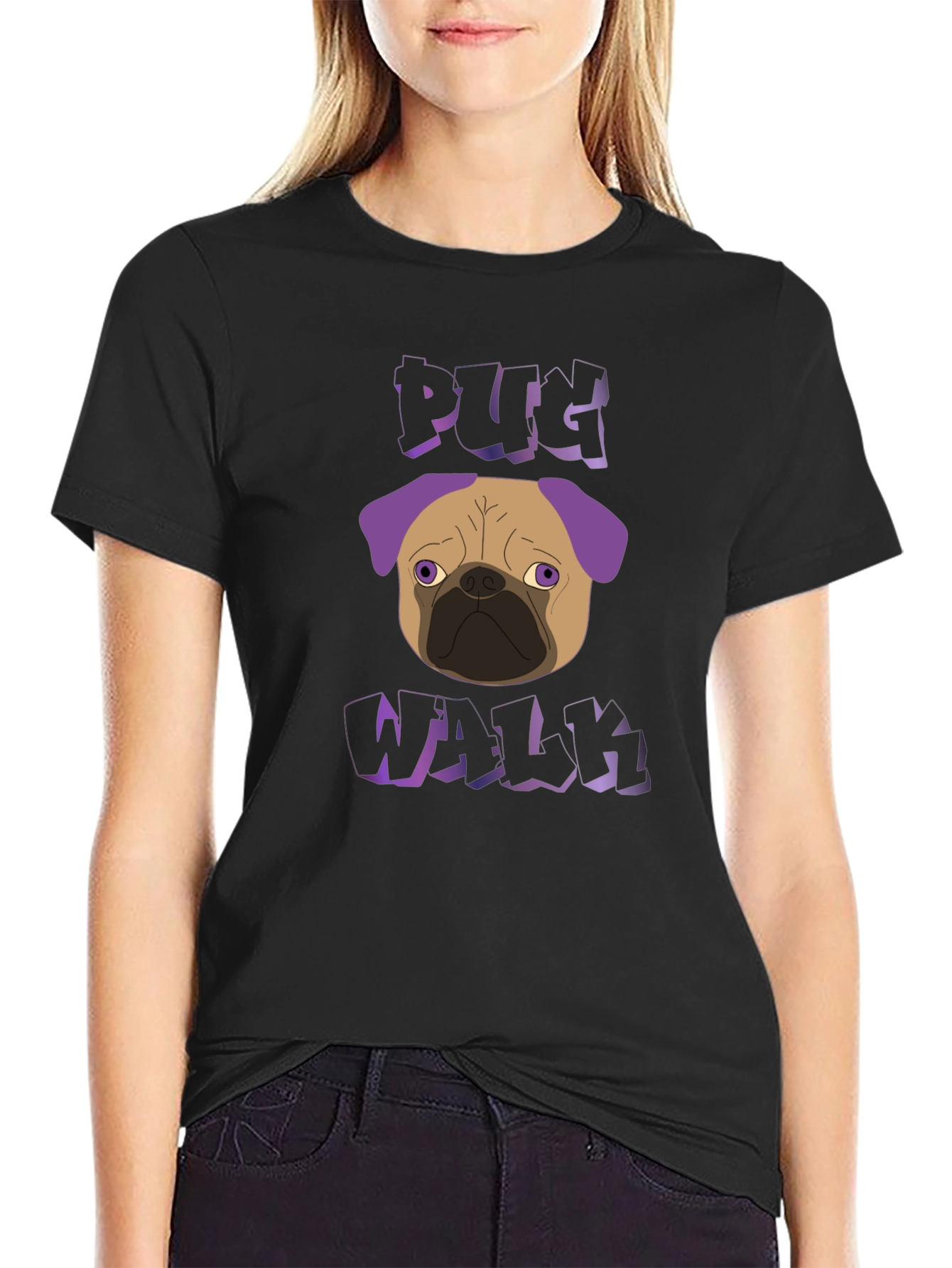 Pug Walk Graphic Tee - Trendy Black T-Shirt
