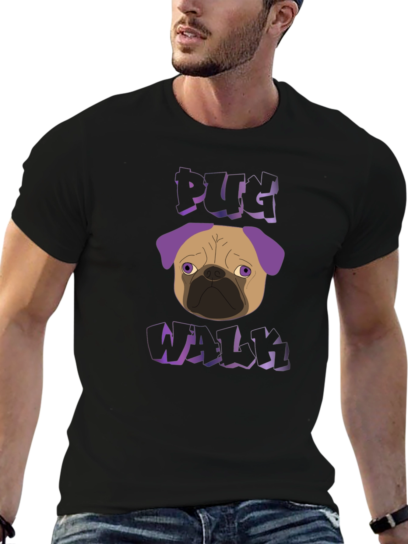 Pug Walk Graphic Tee - Trendy Black T-Shirt