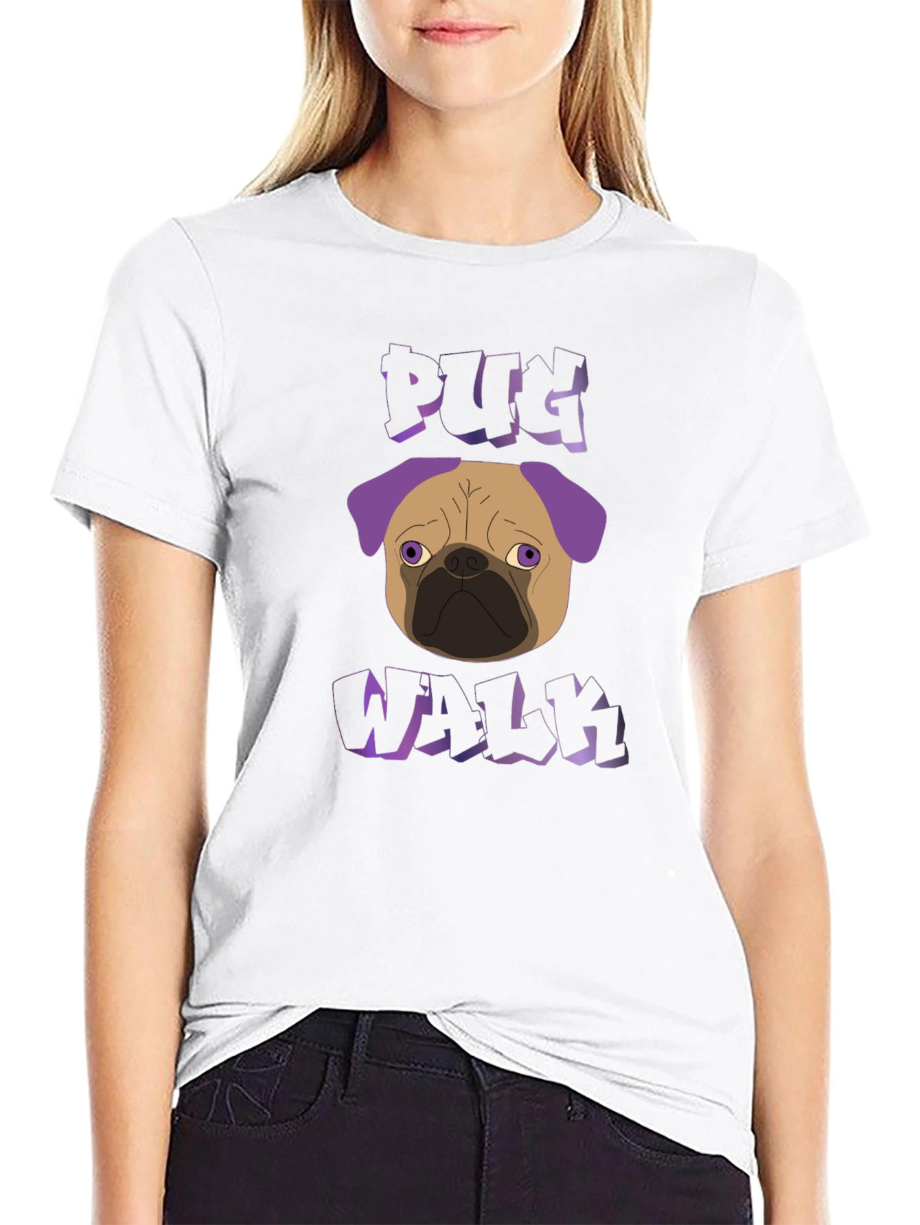 Pug Walk Graphic Tee - Trendy Black T-Shirt