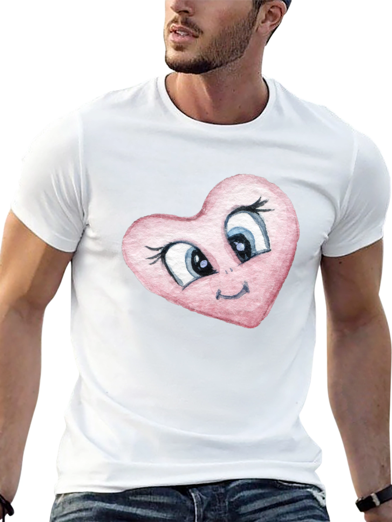 Cartoon Heart Graphic Tee - Black