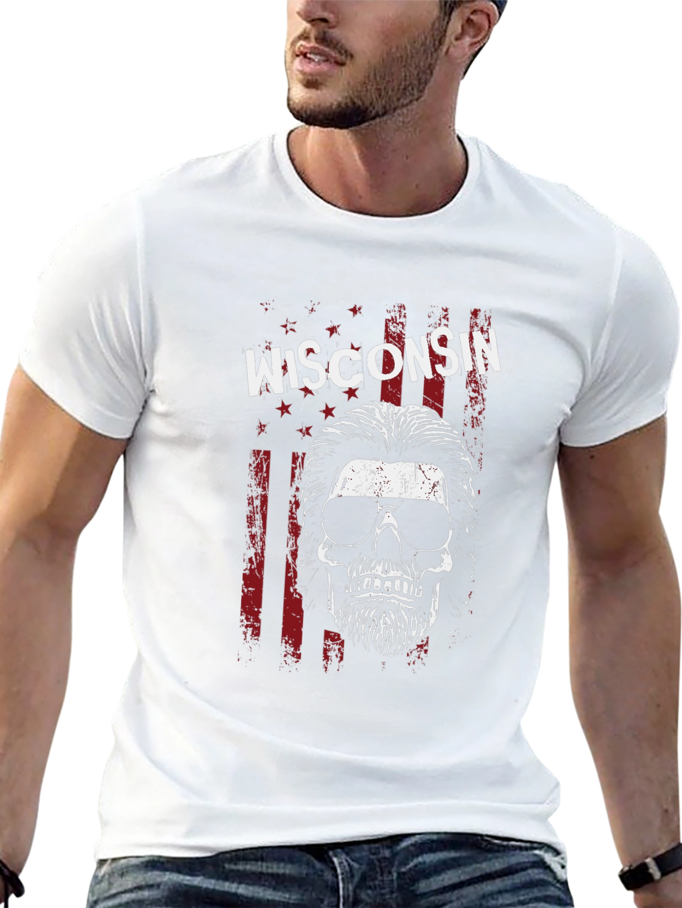 Wisconsin Skull Graphic Tee - USA Patriotic Shirt