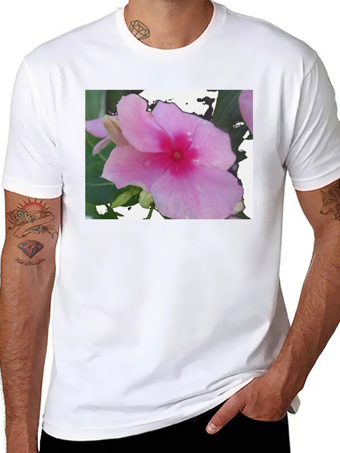Pink Flower Graphic Black T-Shirt