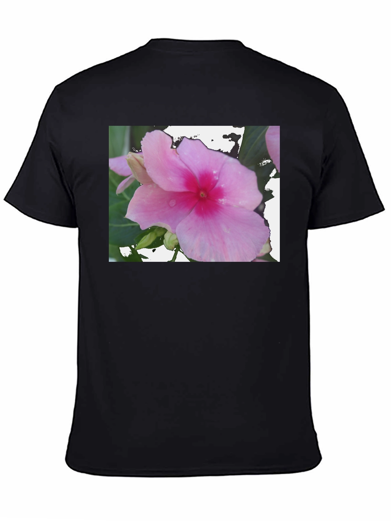 Pink Flower Graphic Black T-Shirt