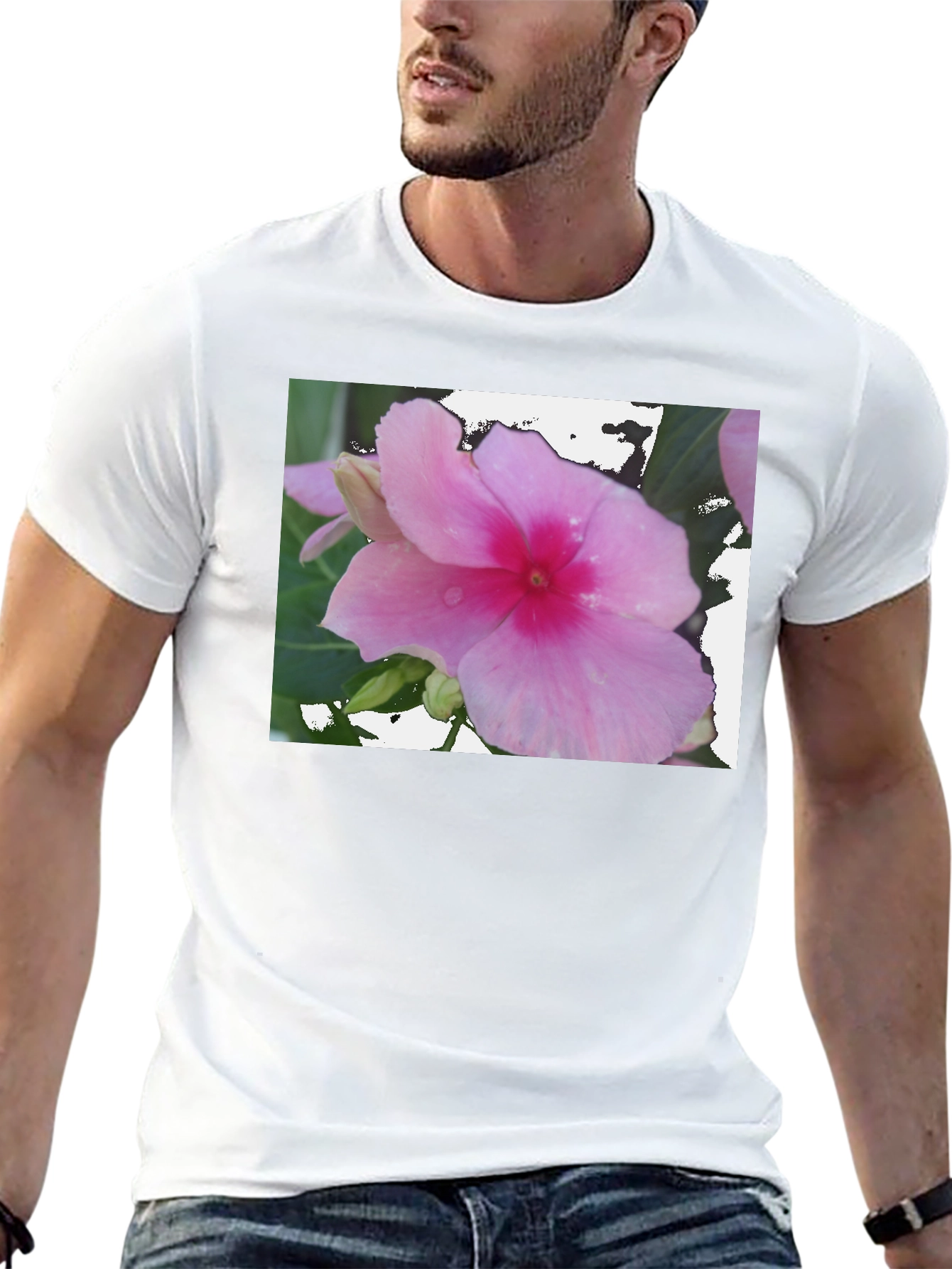 Pink Flower Graphic Black T-Shirt