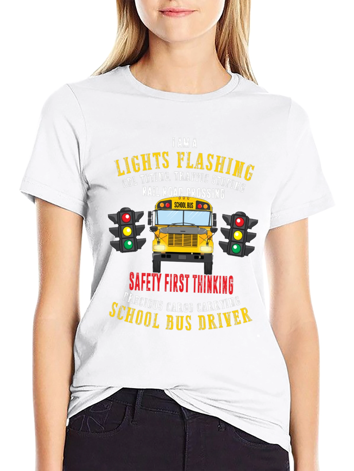 School Bus Driver T-Shirt: Lights Flashing & Safety First